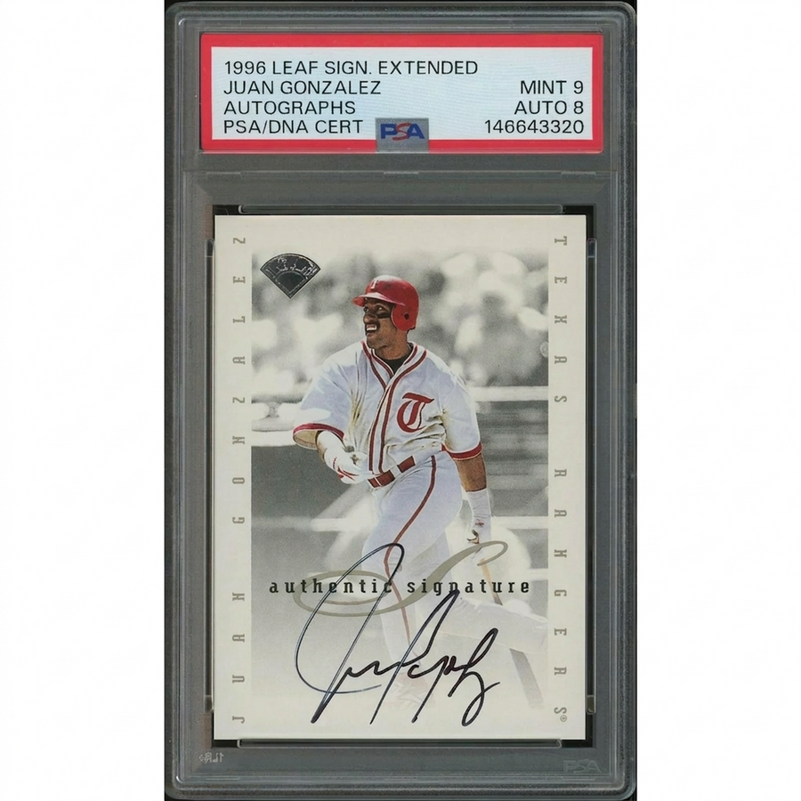 Juan Gonzalez Signed 1996 Leaf Signature Extended Card | PSA 9