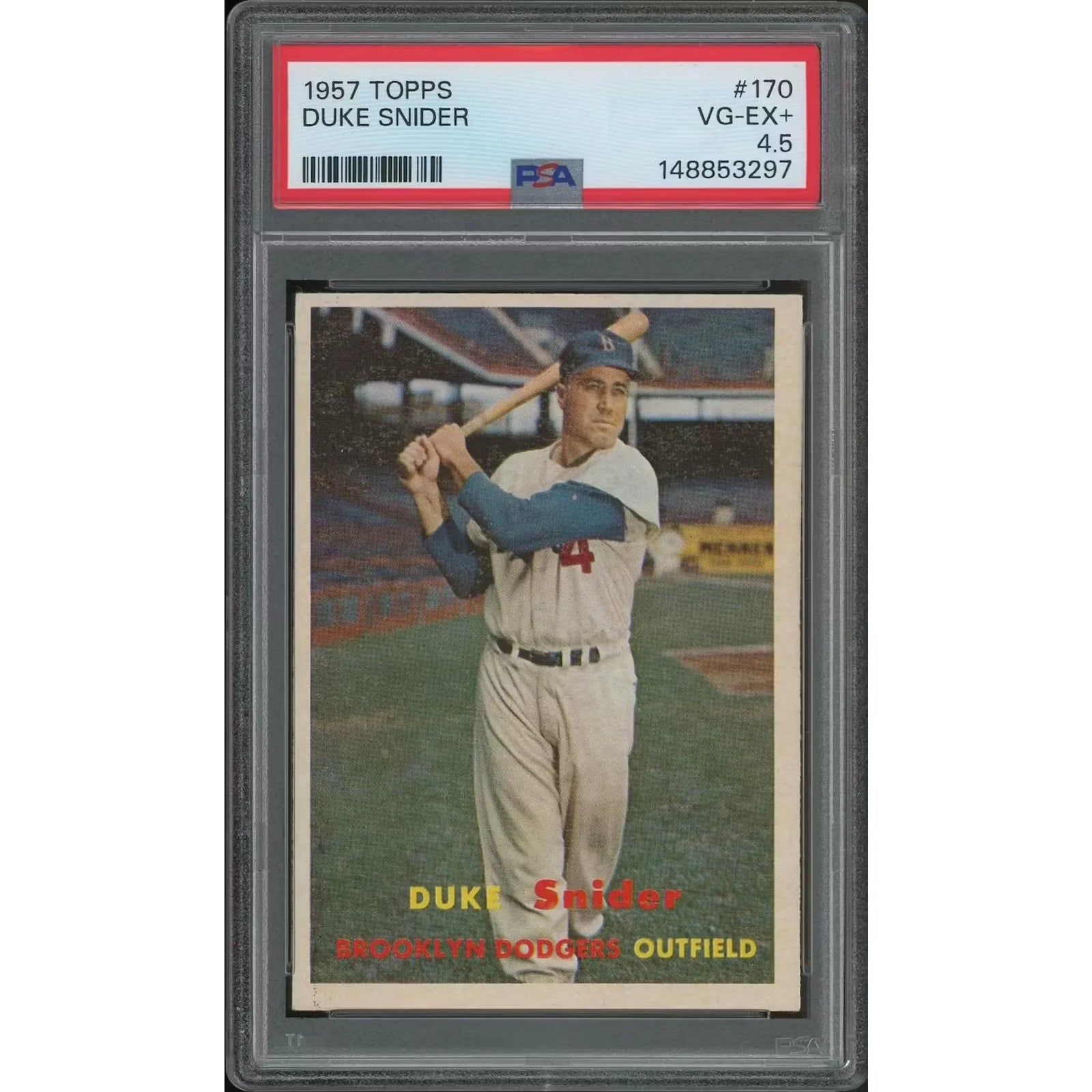 Duke Snider 1957 Topps Baseball Card #170 | PSA 4.5 VG-EX+