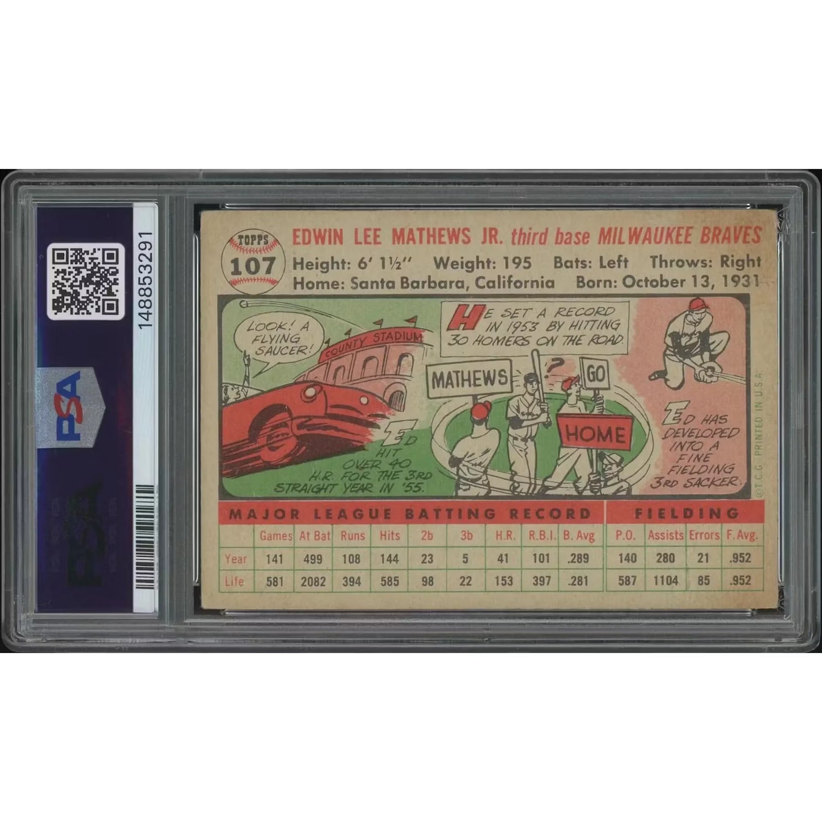 Eddie Mathews 1956 Topps Baseball Card #107 | PSA 1.5