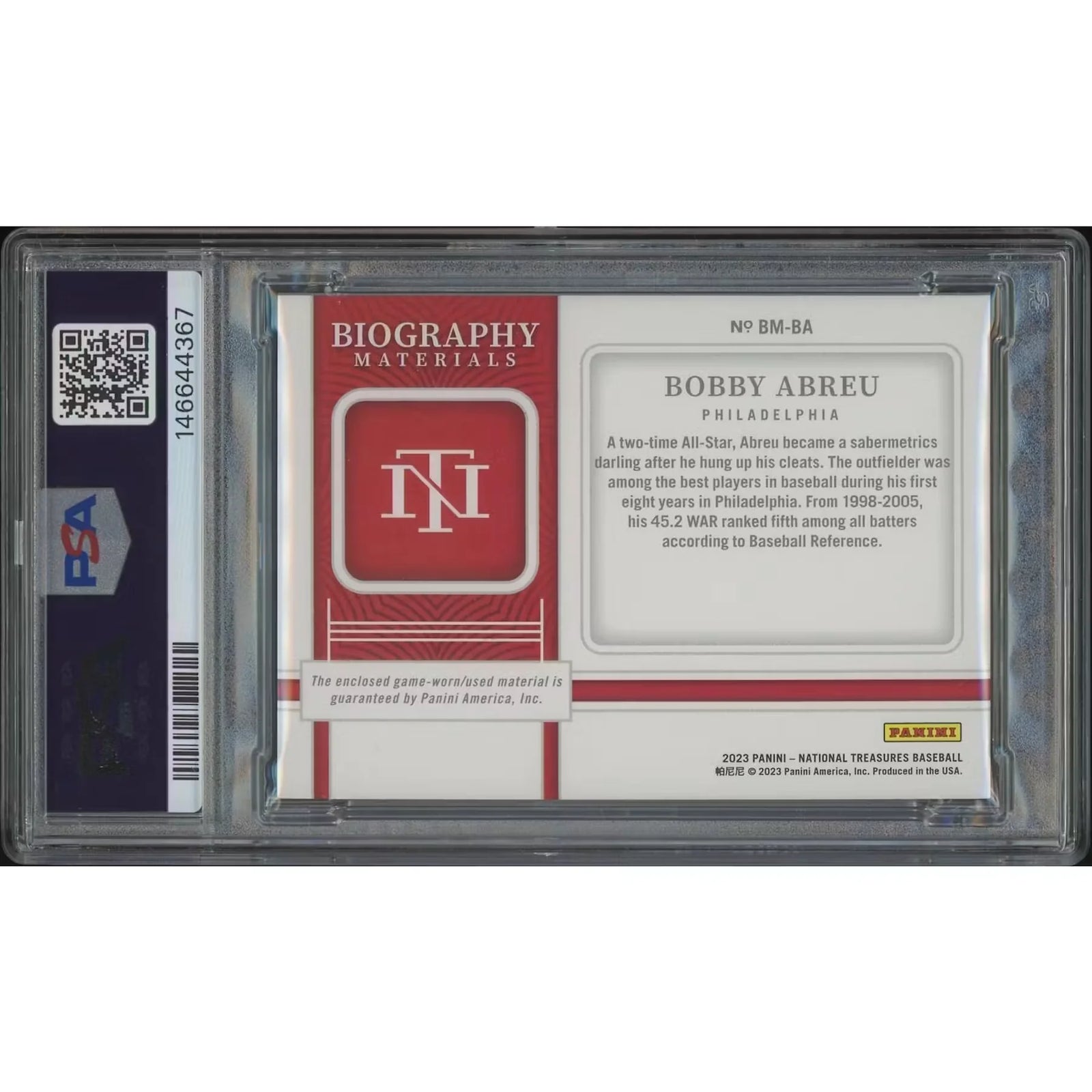 Bobby Abreu 2023 Panini National Treasures #BMBA #1 Card | PSA 8 1/1