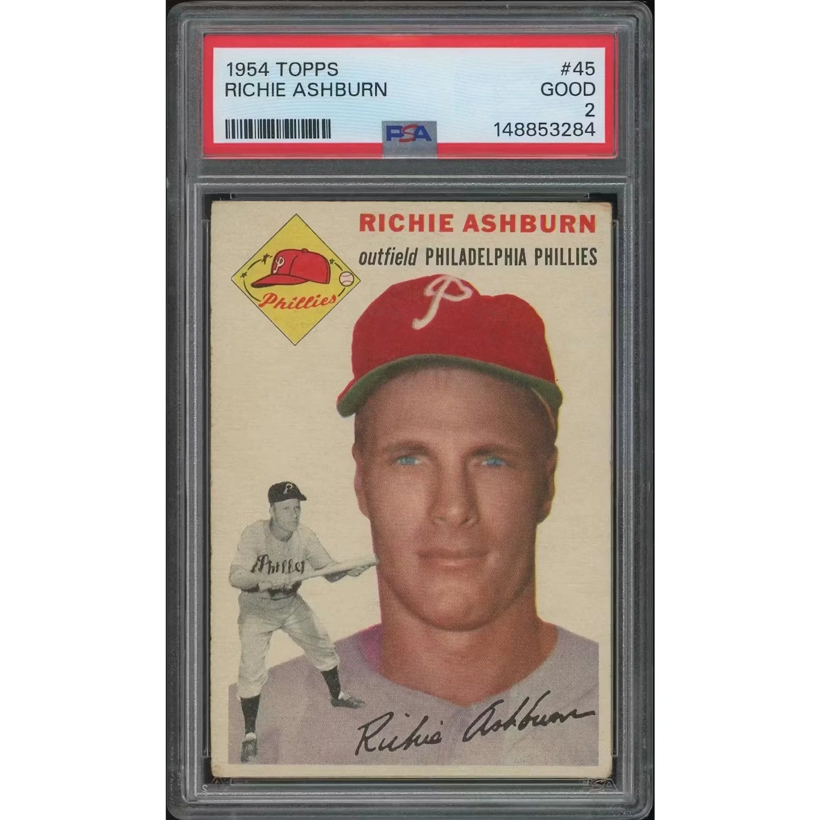 Richie Ashburn 1954 Topps Baseball Card #45 | PSA 2