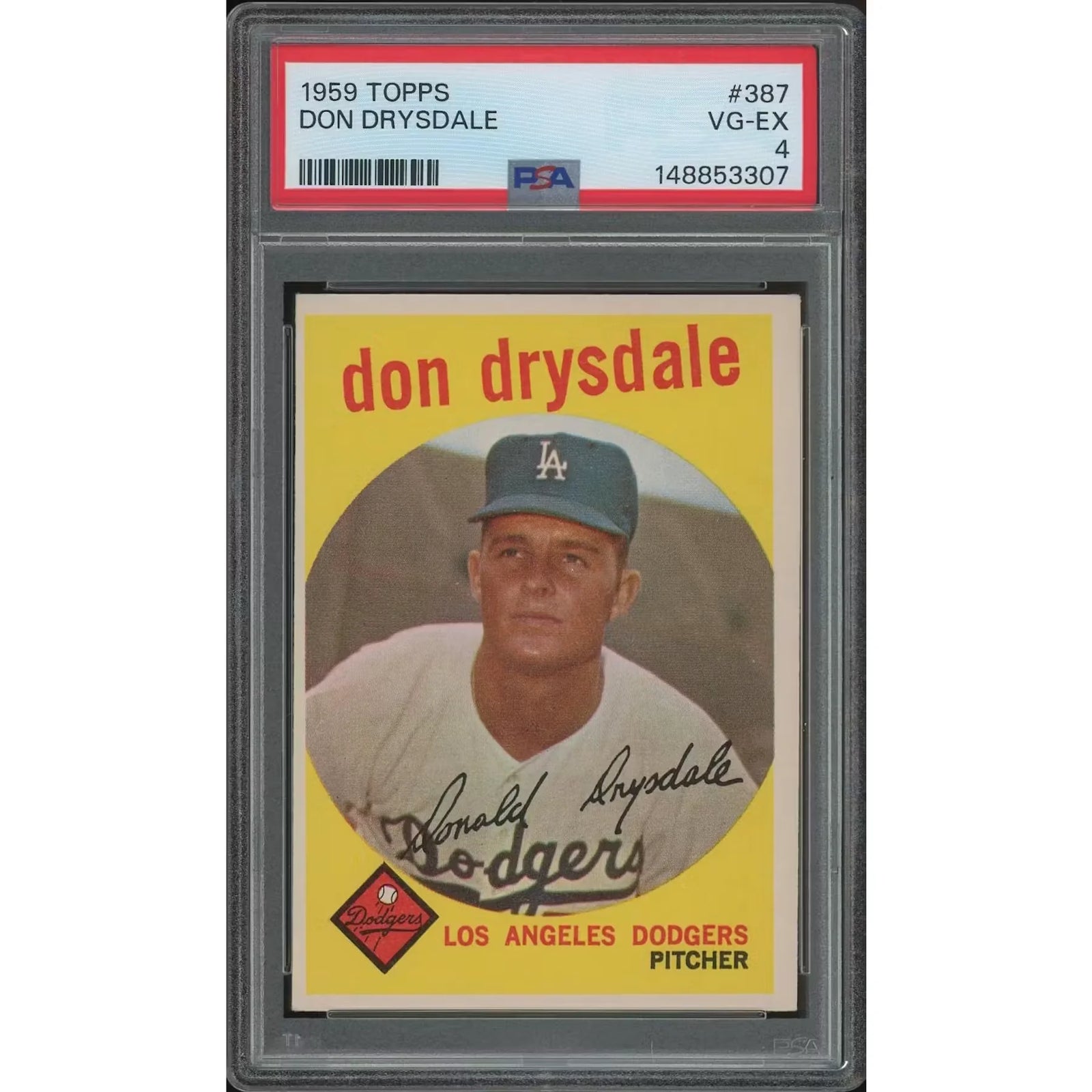 Don Drysdale 1959 Topps Baseball Card #387 | PSA 4 VG-EX