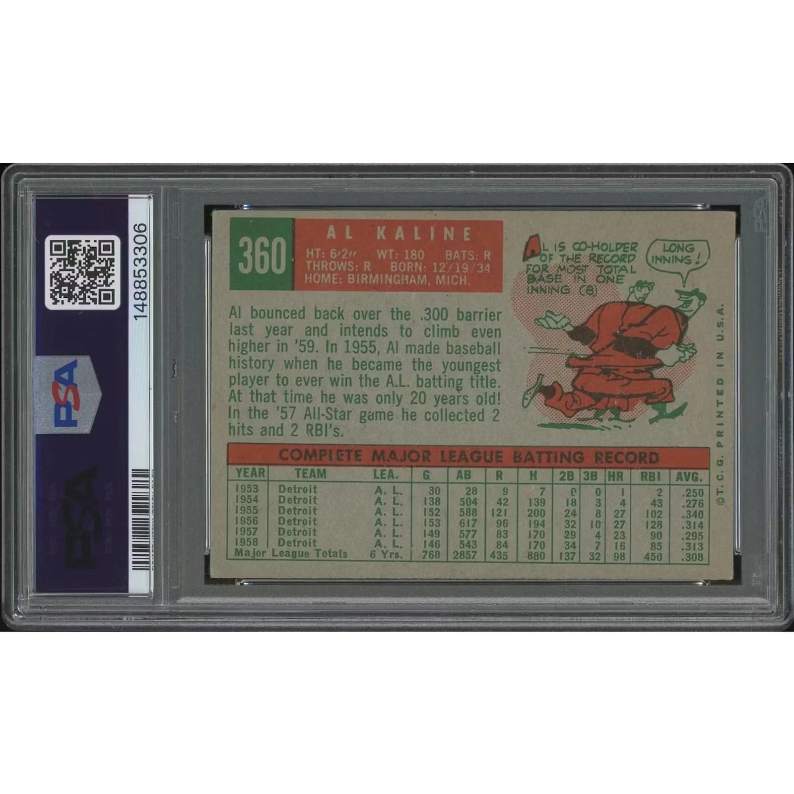 Al Kaline 1959 Topps Baseball Card #360 | PSA 3 (VG)