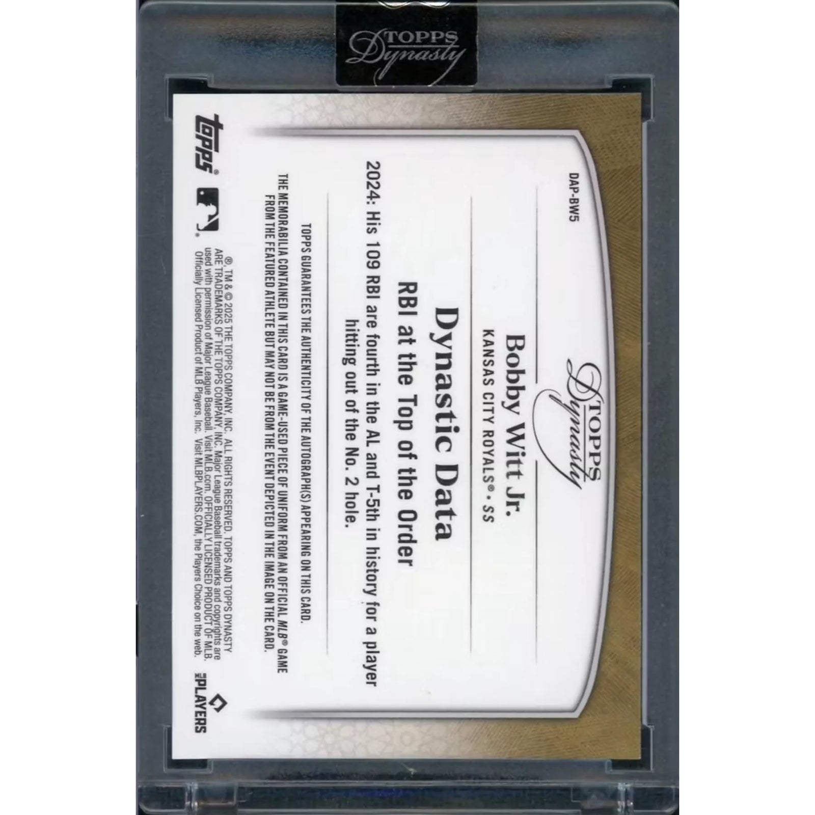 Bobby Witt Jr 2025 Topps Dynasty Tag Patch Auto | 1/1