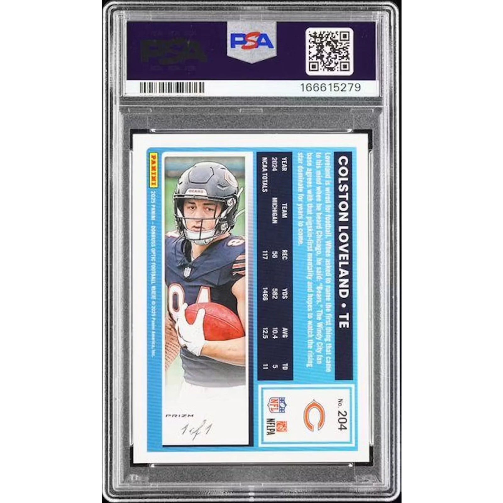 Colston Loveland 2025 Panini Donruss Optic Gold Vinyl | PSA 8 Rookie #204