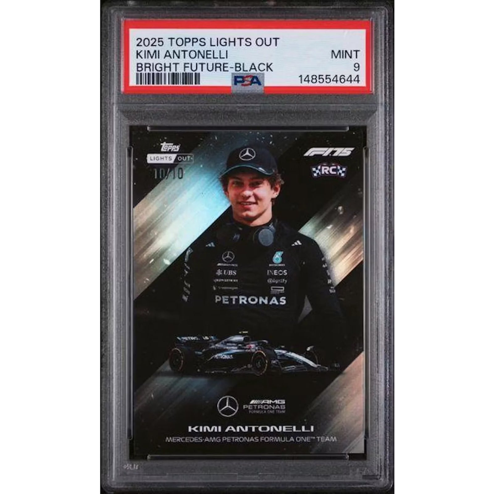 Kimi Antonelli 2025 Topps Lights Out Bright Future Black Card | PSA 9