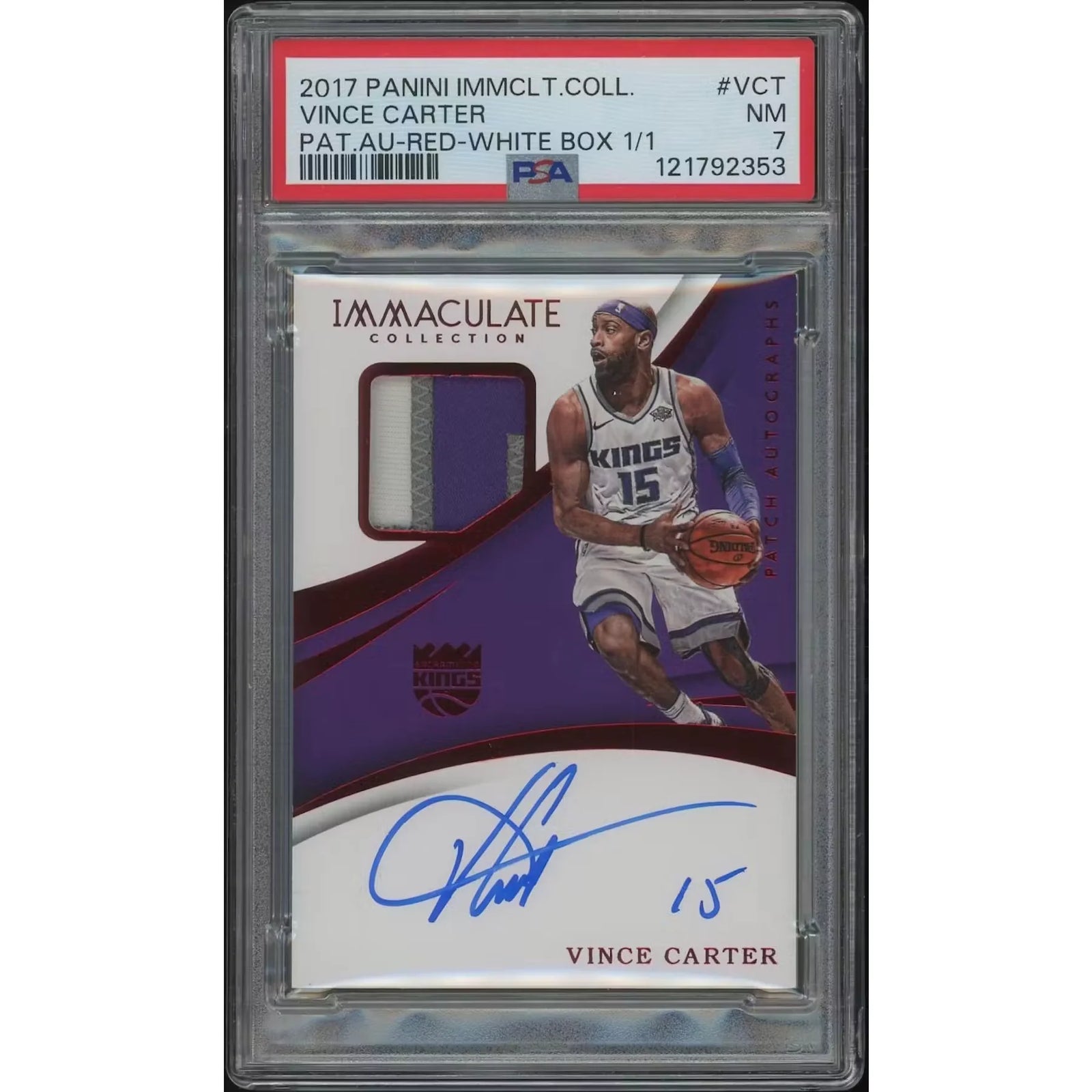 Vince Carter Signed 2017-18 Panini Immaculate Basketball #1 Card | Red Patch Auto 1/1 PSA (Ships Sealed Only)