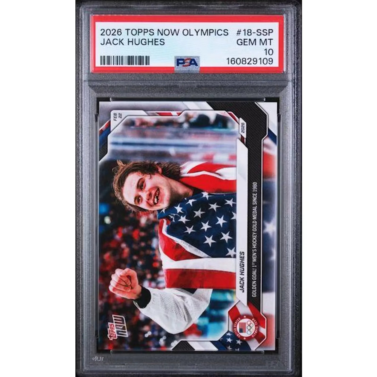 Jack Hughes 2026 Topps Now Olympics Golden Goal #18 | PSA 10