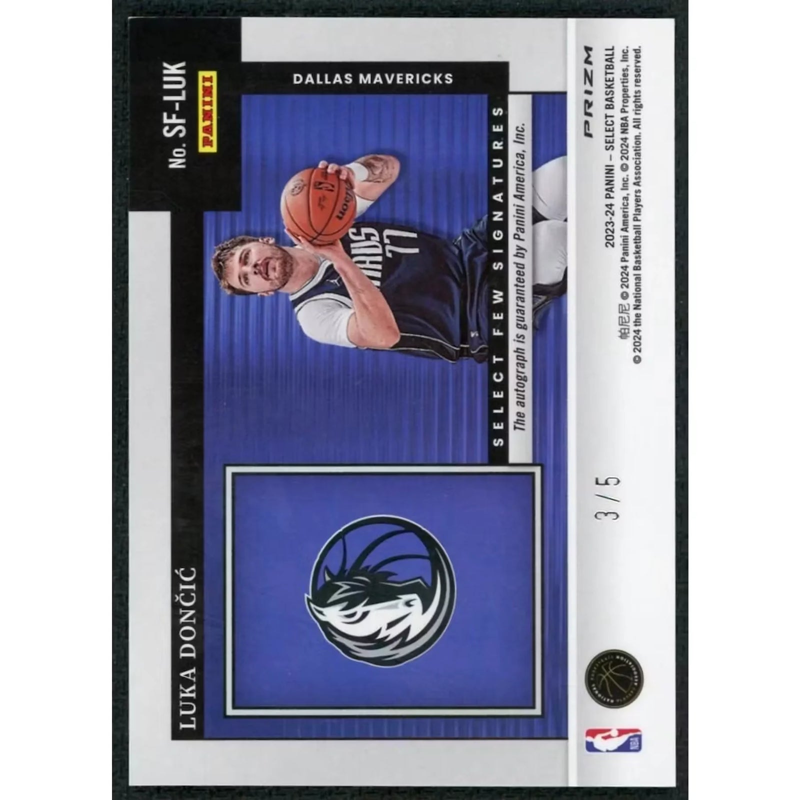 Luka Doncic Signed 2023 Panini Select Card | Green Auto/5