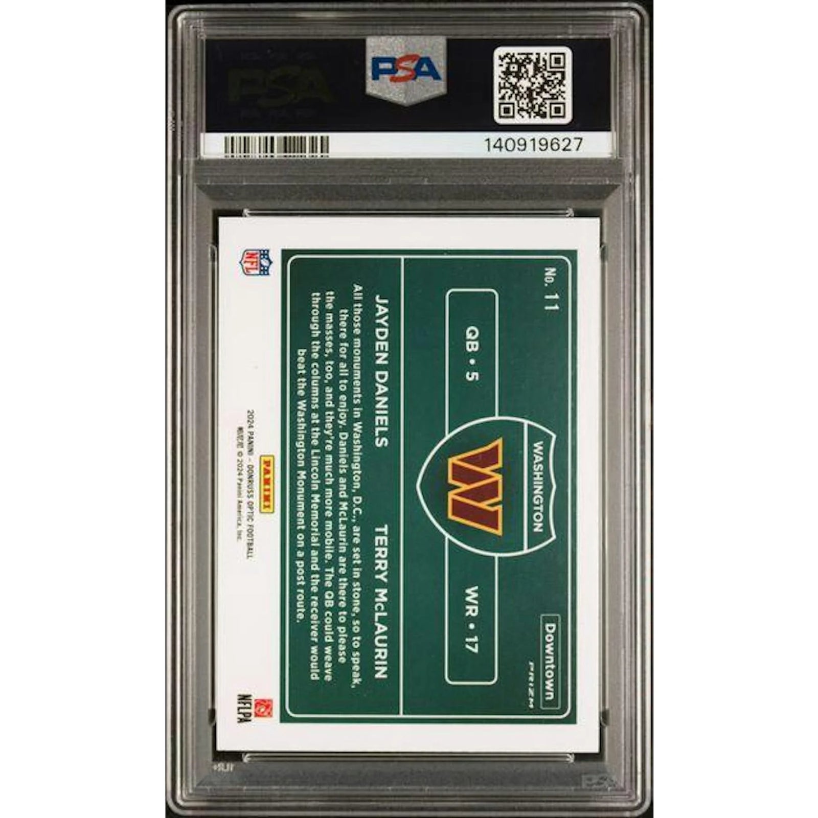2024 Panini Donruss Optic Downtown Duos Jayden Daniels/Terry McLaurin #11 PSA 10 - D2