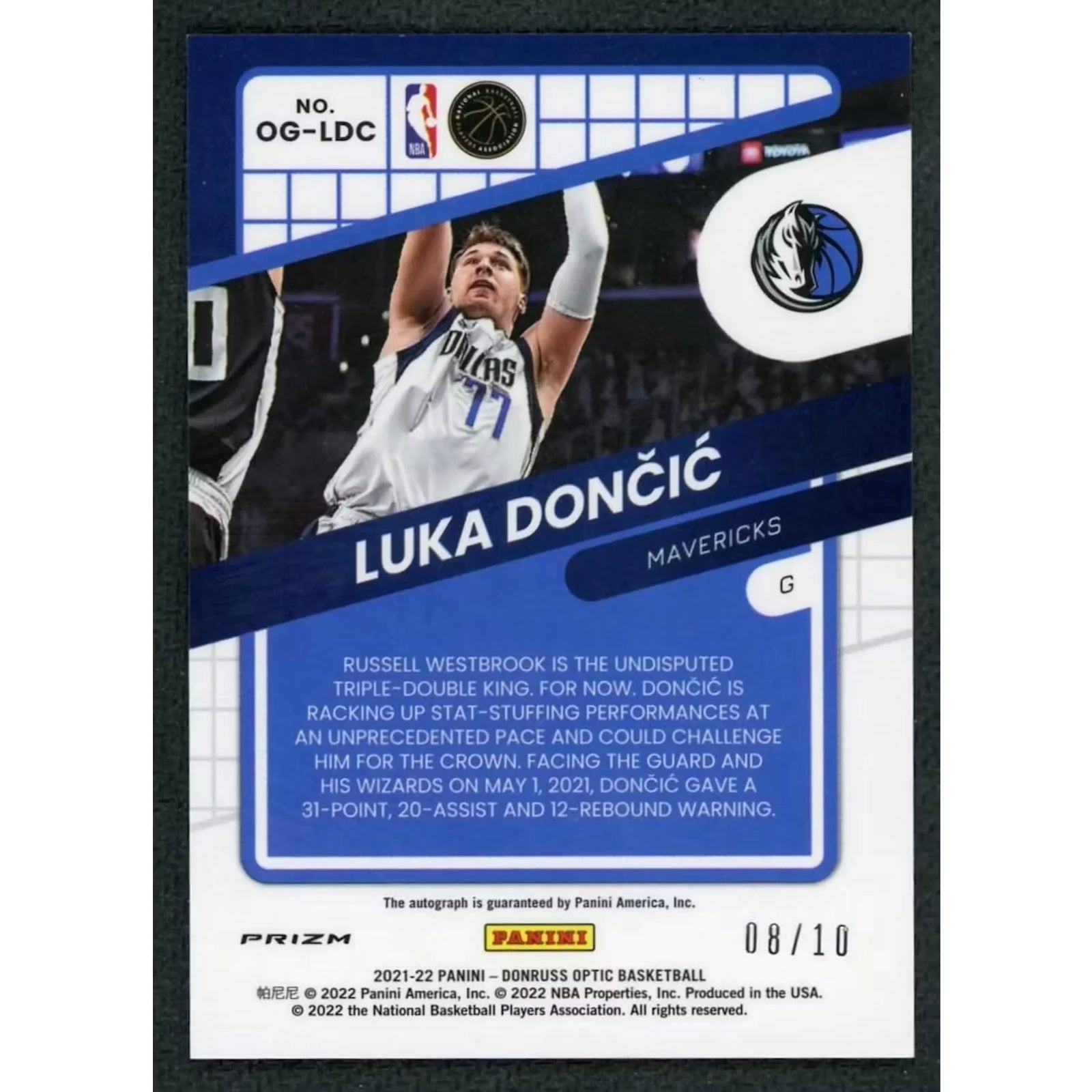 Luka Doncic 2021 Panini Donruss Optic Opti-Graphs Gold Auto | #OG-LDC