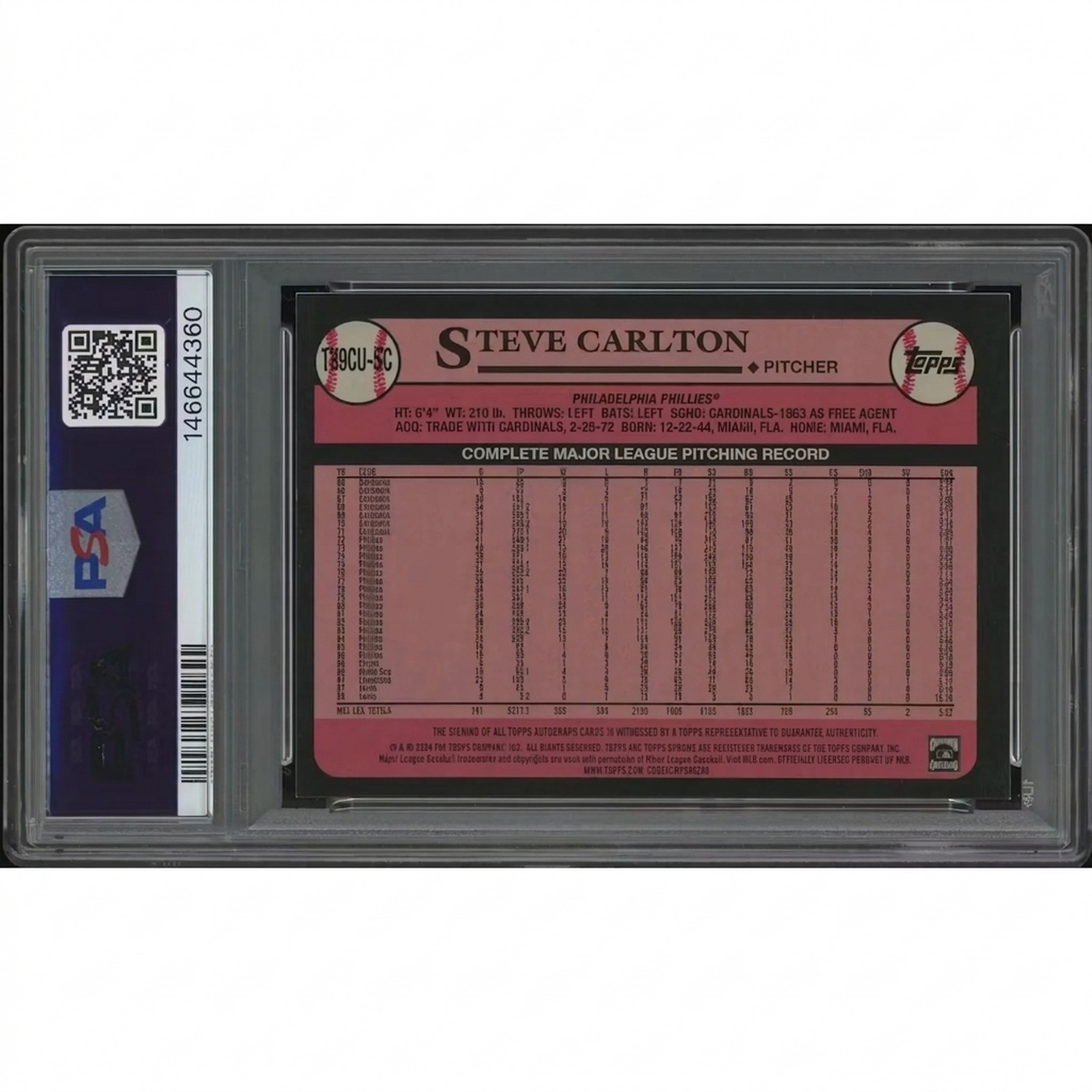 Steve Carlton Signed 2024 Topps Chrome #1 Card | 1/1 Superfractor PSA 8
