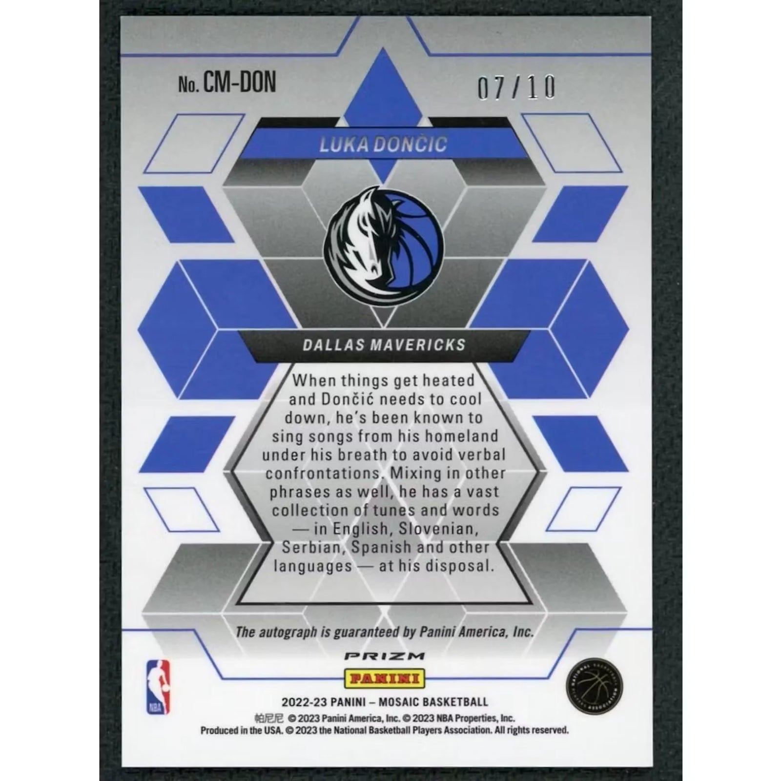 Luka Doncic Signed 2022 Panini Mosaic Card | Gold/10
