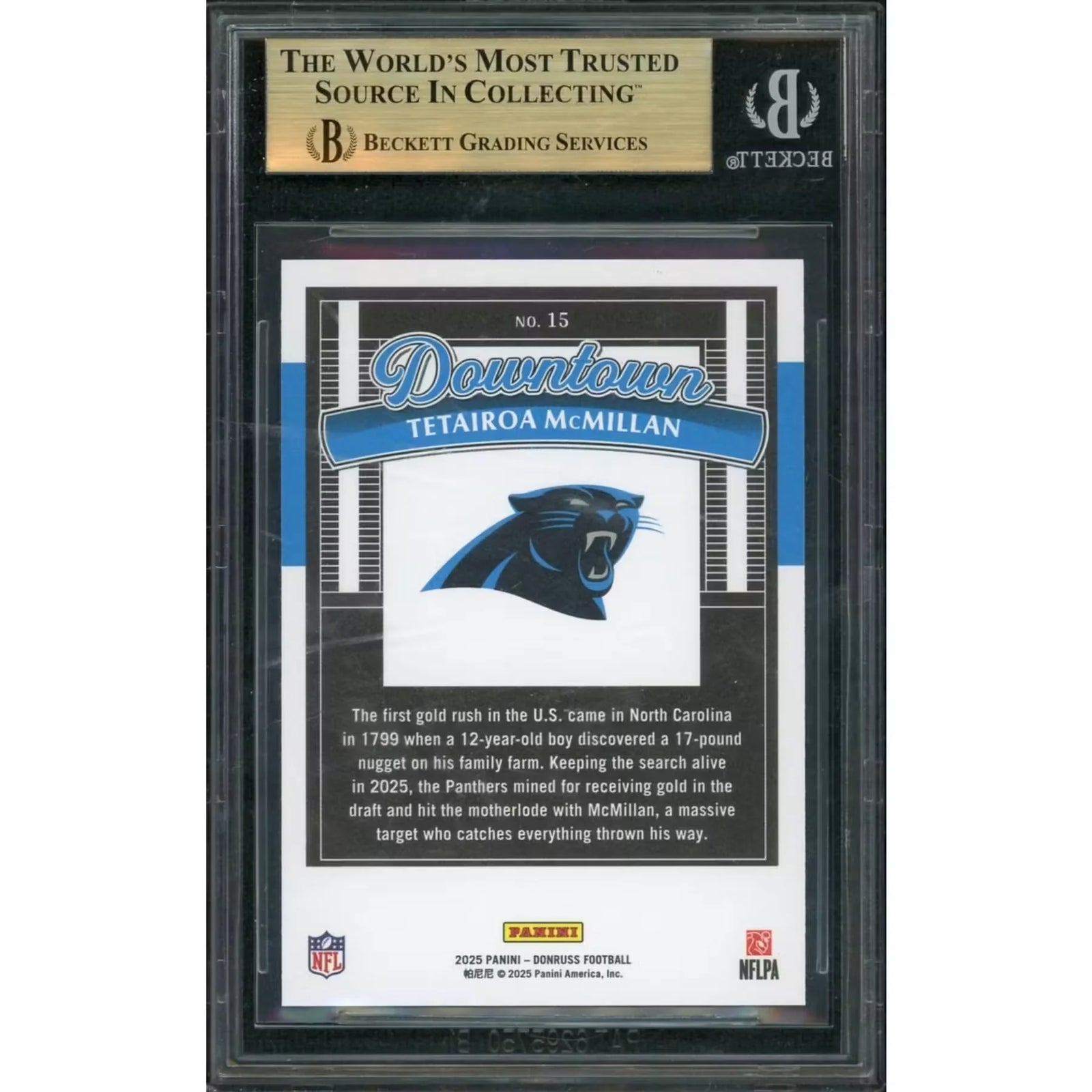 Tetairoa McMillan 2025 Panini Donruss Downtown Rookie #15 | BGS 10
