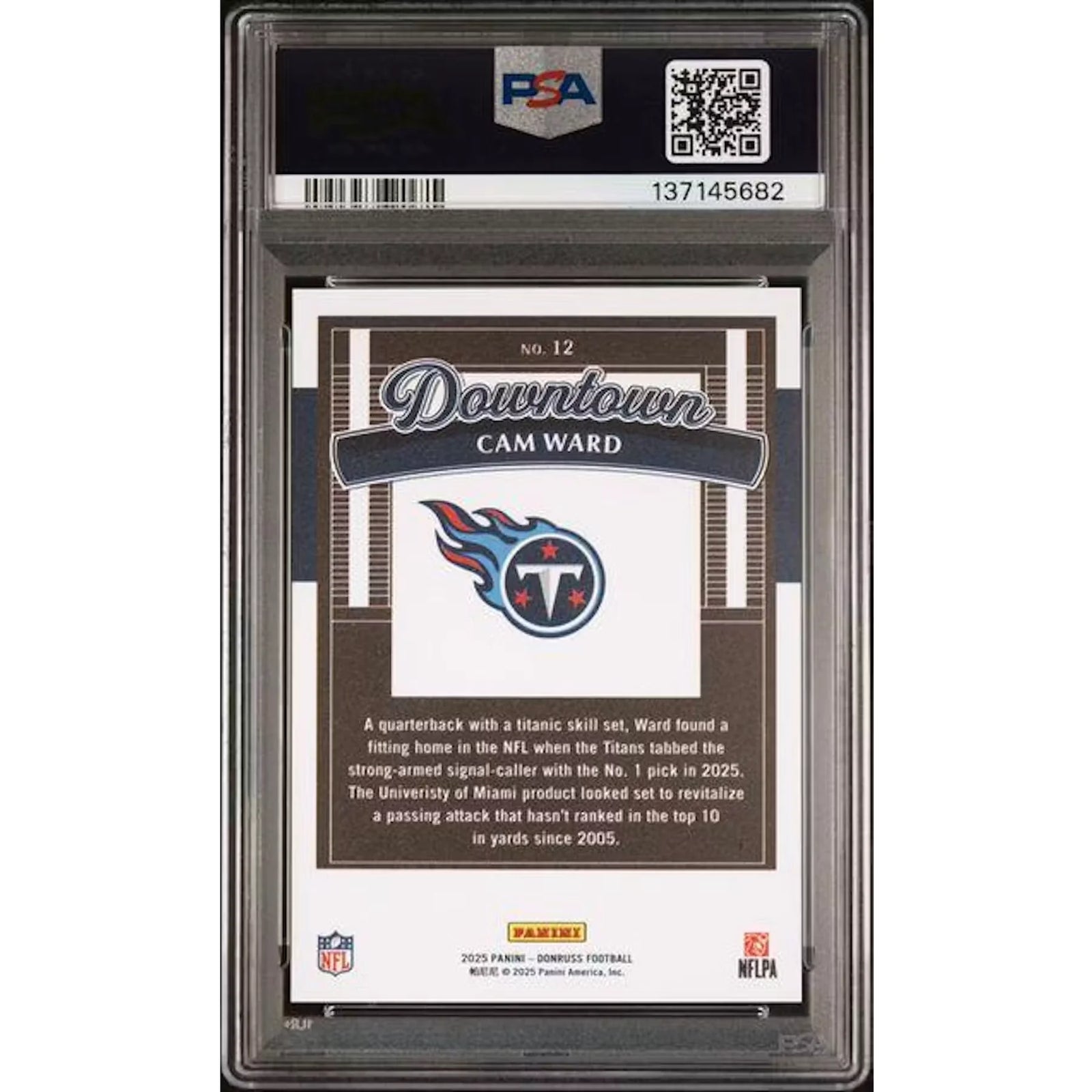 Cam Ward 2025 Panini Donruss Rookie Downtown #12 Card | PSA 10