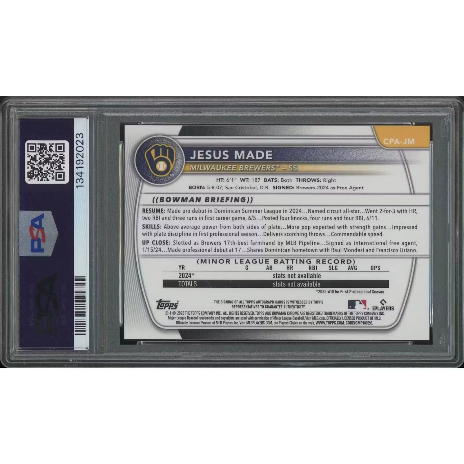 Jesus Made Signed 2025 Bowman Chrome Rookie Card | PSA 10 Gem Mint