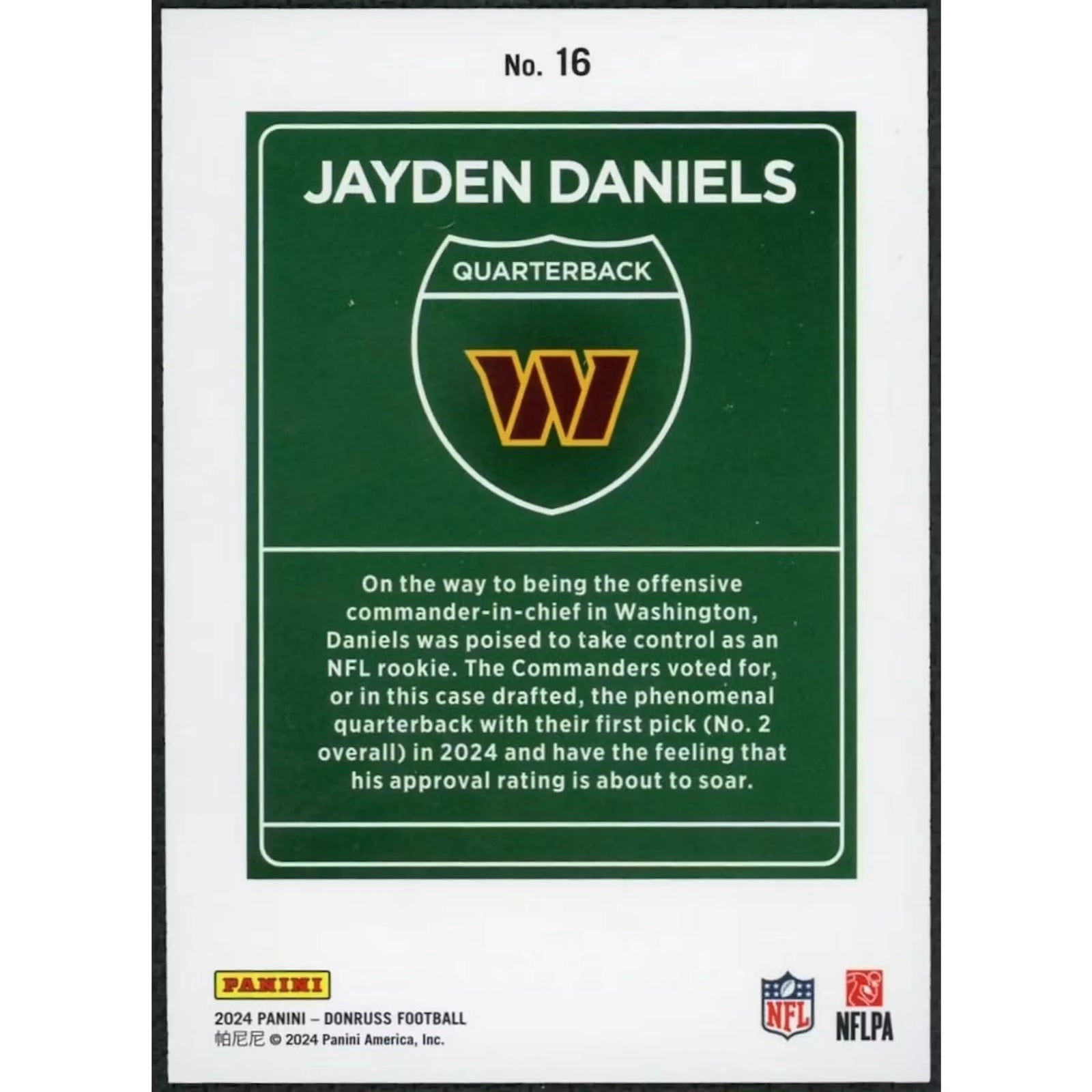 Jayden Daniels Signed 2024 Panini Donruss Rookie Downtown #16 Card