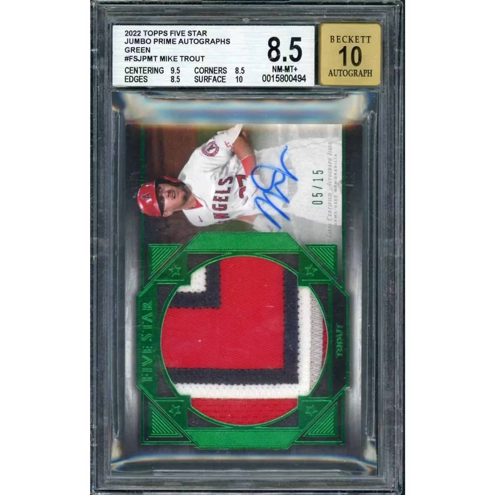 Mike Trout 2022 Topps Five Star Jumbo Prime Patch Auto | BGS 8.5