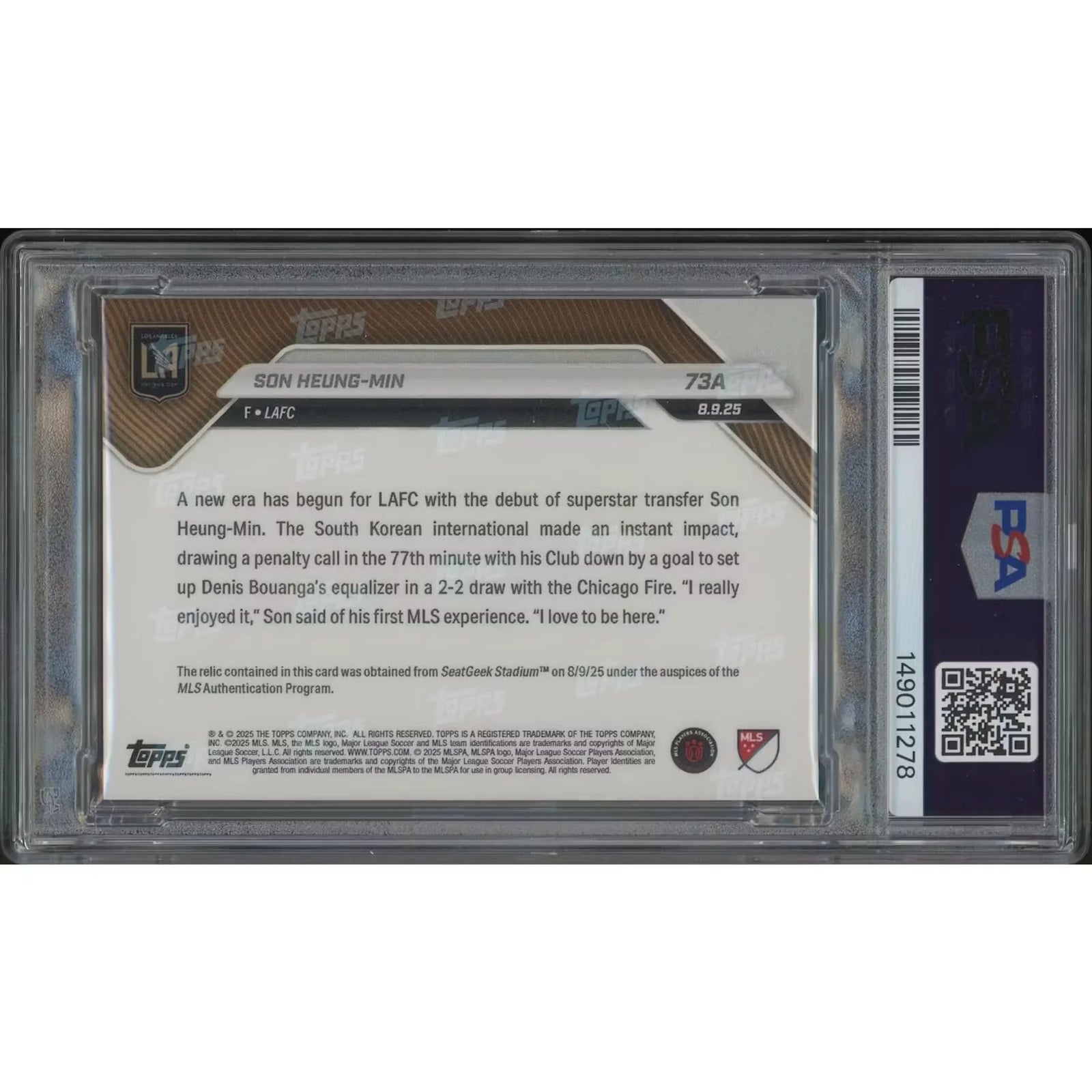 Son Heung-Min Signed 2025 Topps Now MLS Card | Orange Foil Game Used Ball Relic #21/25 PSA