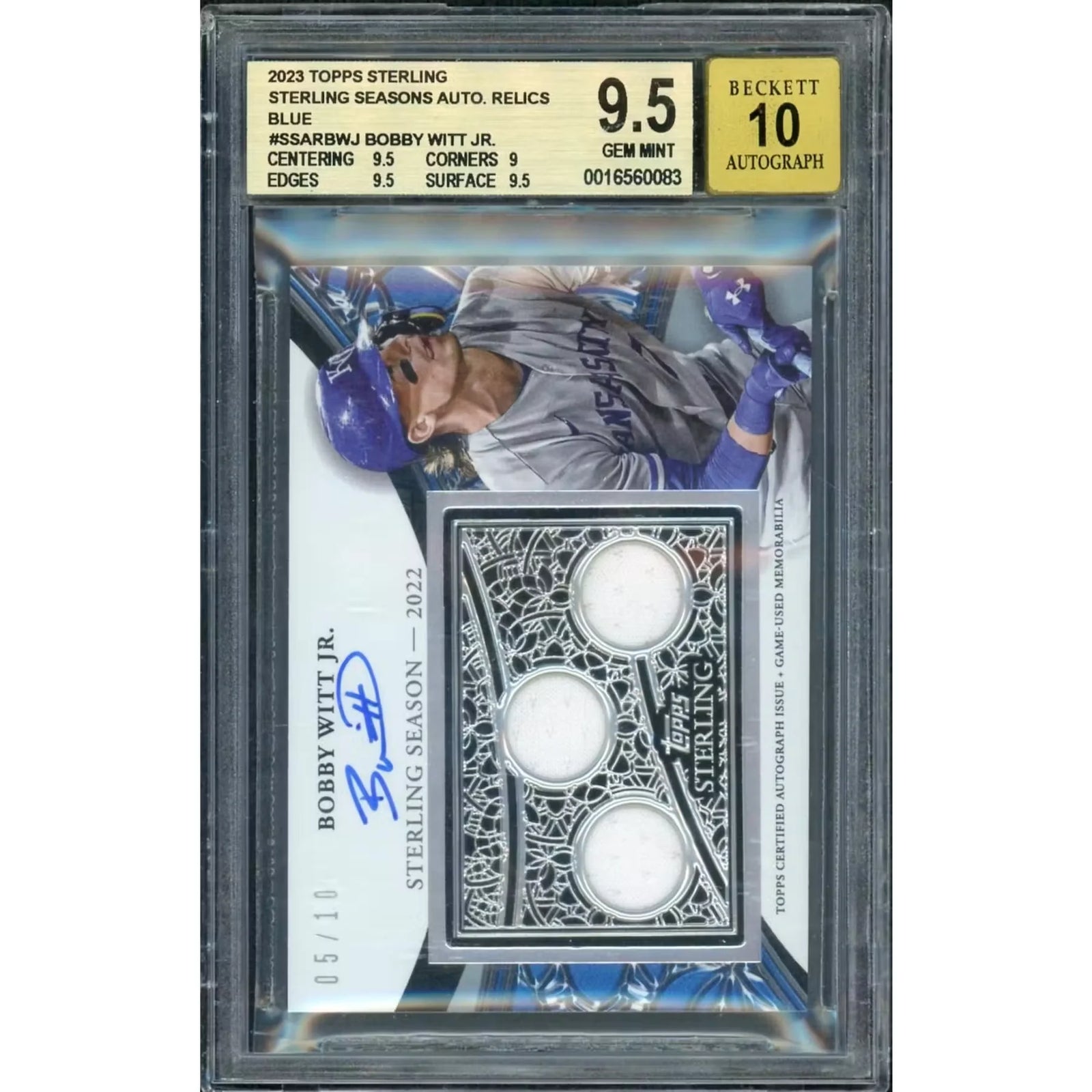 Bobby Witt Jr Signed Patch Card | 2023 Topps Sterling BGS 9.5
