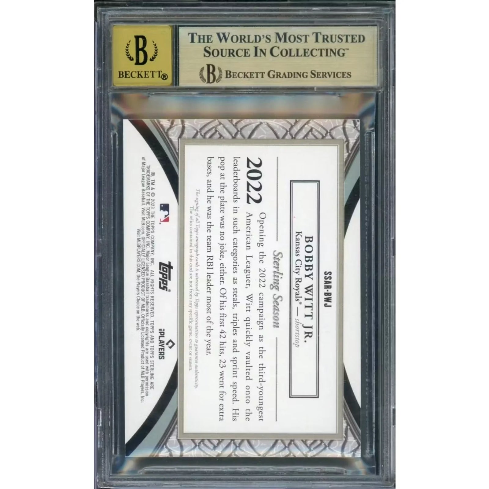 Bobby Witt Jr Signed Patch Card | 2023 Topps Sterling BGS 9.5