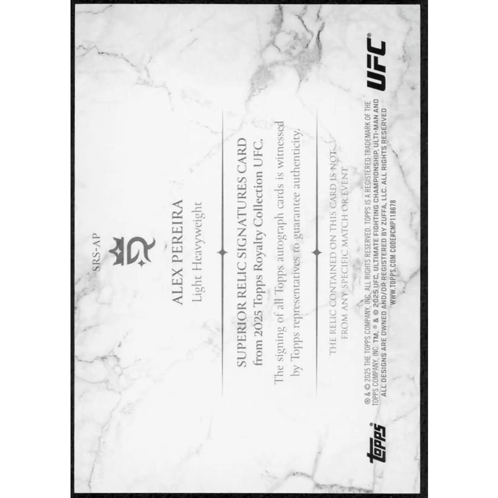 Alex Pereira Signed 2025 Topps Royalty UFC Card | Superior Relic Auto/25