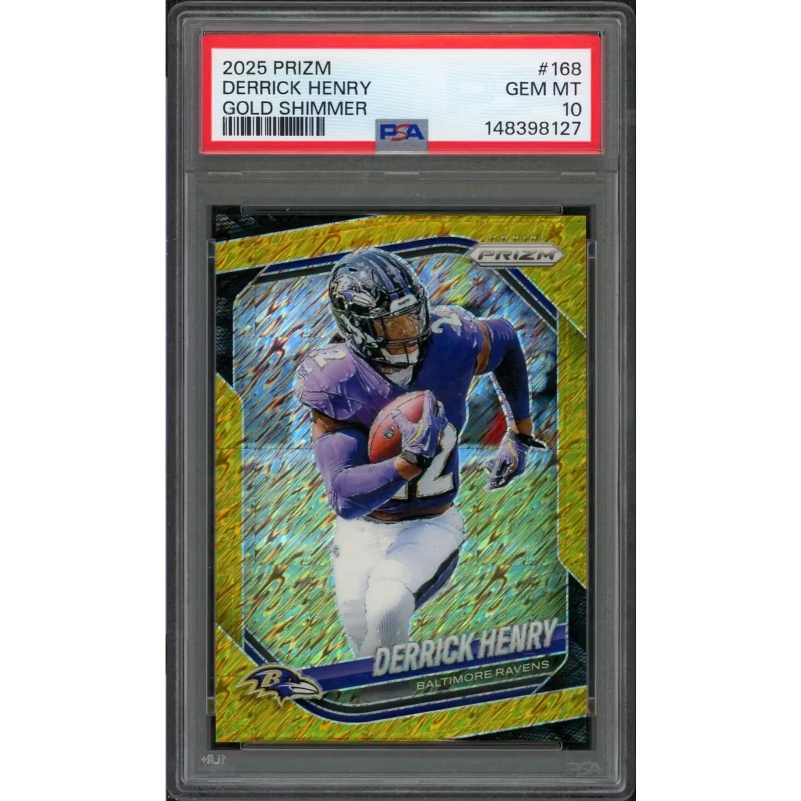 Derrick Henry 2025 Panini Prizm Gold Shimmer Card #168 | PSA 10