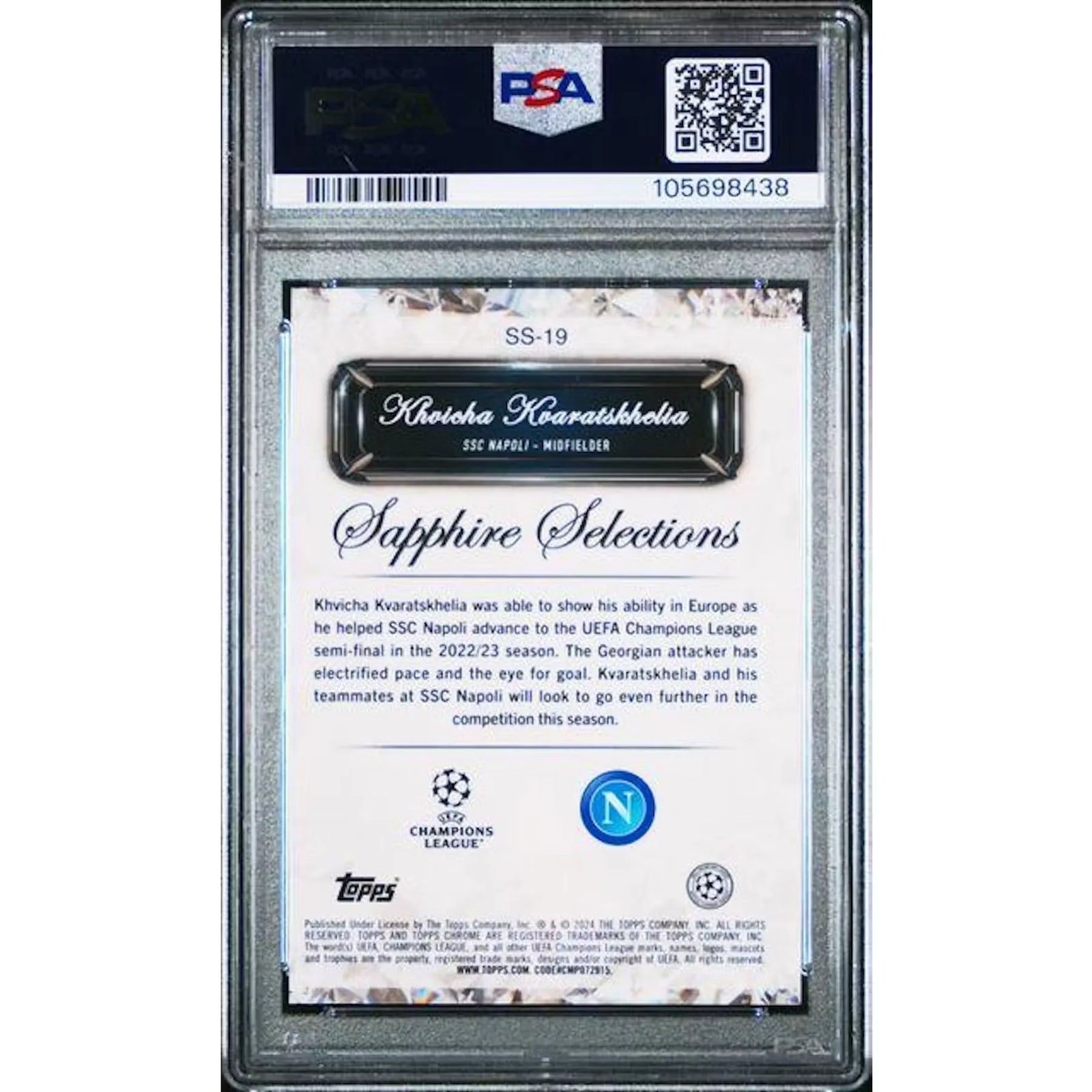 Khivicha Kvaratskhelia 2023-24 Topps Chrome Sapphire Selections Black/10 | PSA 10