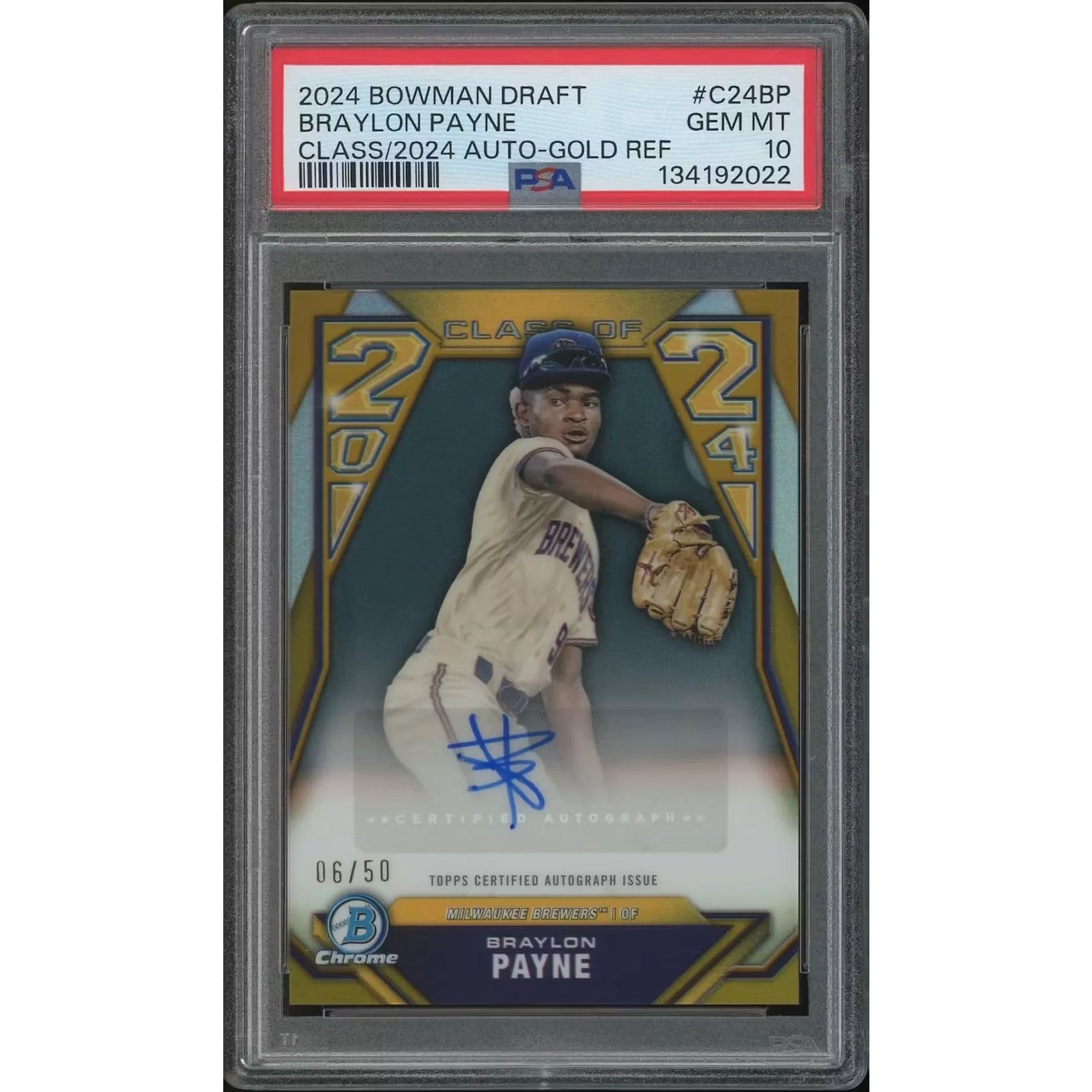 Braylon Payne Signed 2024 Bowman Chrome Rookie Card | PSA 10 Gold Refractor #06/50