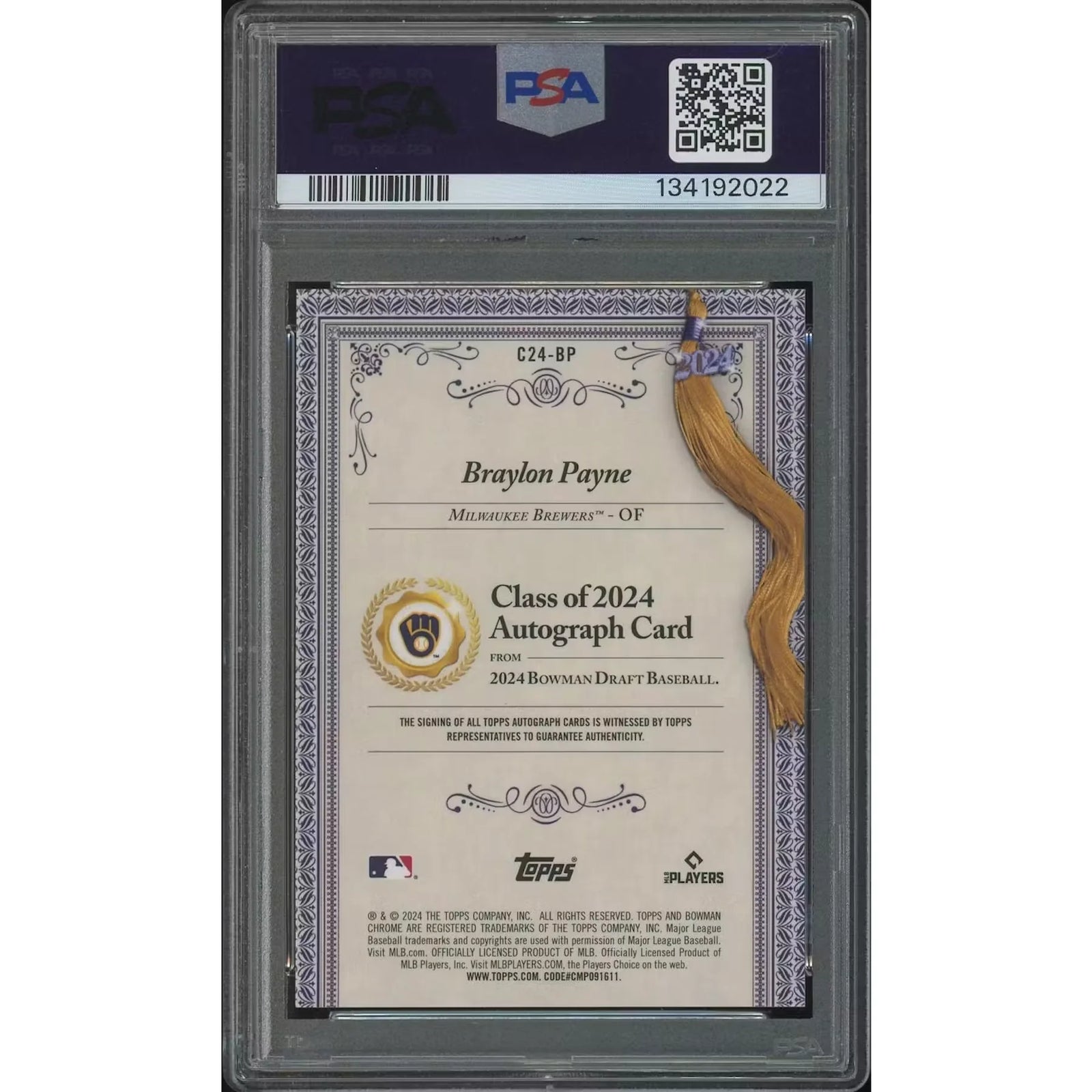 Braylon Payne Signed 2024 Bowman Chrome Rookie Card | PSA 10 Gold Refractor #06/50