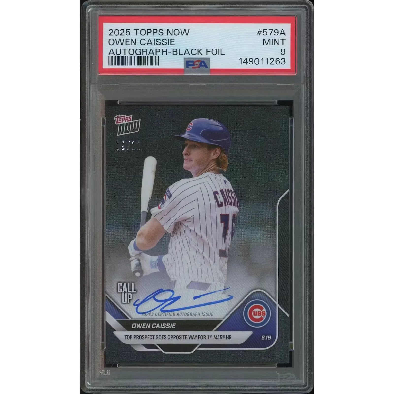 Owen Cassie Signed 2025 Topps Now Baseball Card | Black Foil Rookie Auto PSA 9
