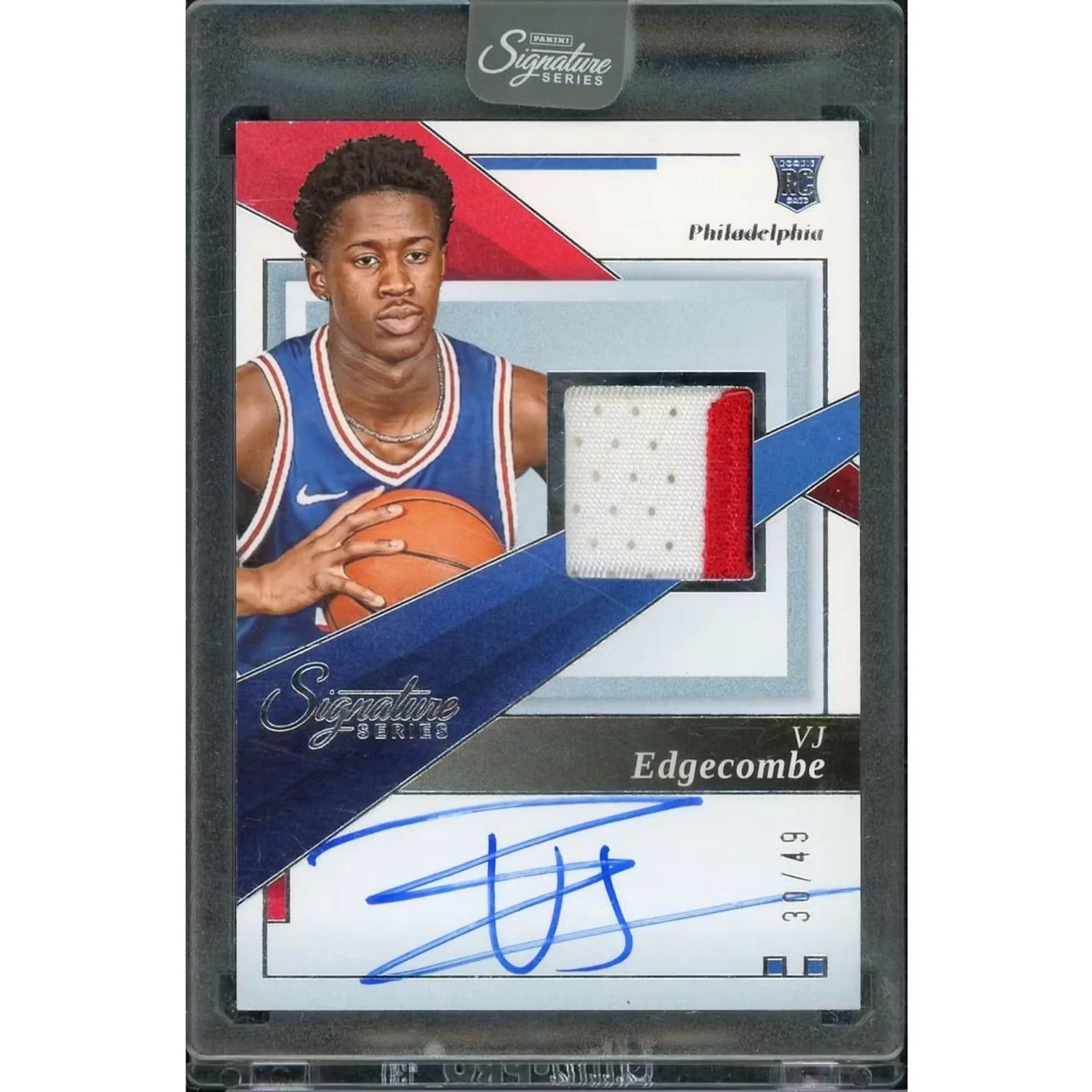 VJ Edgecombe Signed Rookie Patch Auto Card | 2025-26 Panini Signature Series/49