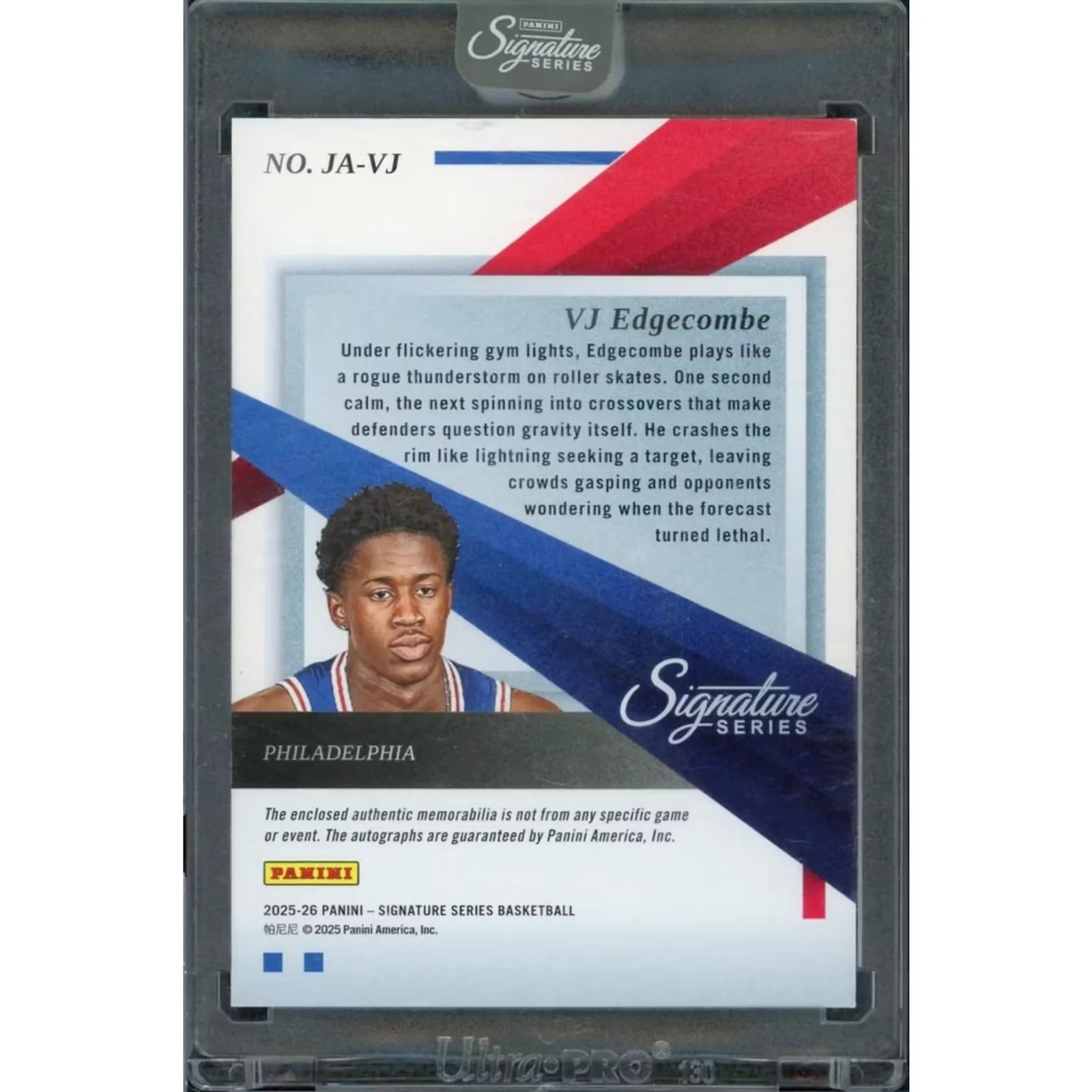 VJ Edgecombe Signed Rookie Patch Auto Card | 2025-26 Panini Signature Series/49