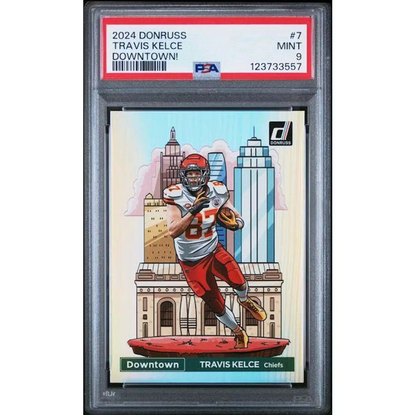 Travis Kelce 2024 Panini Donruss Downtown Card #7 | PSA 9