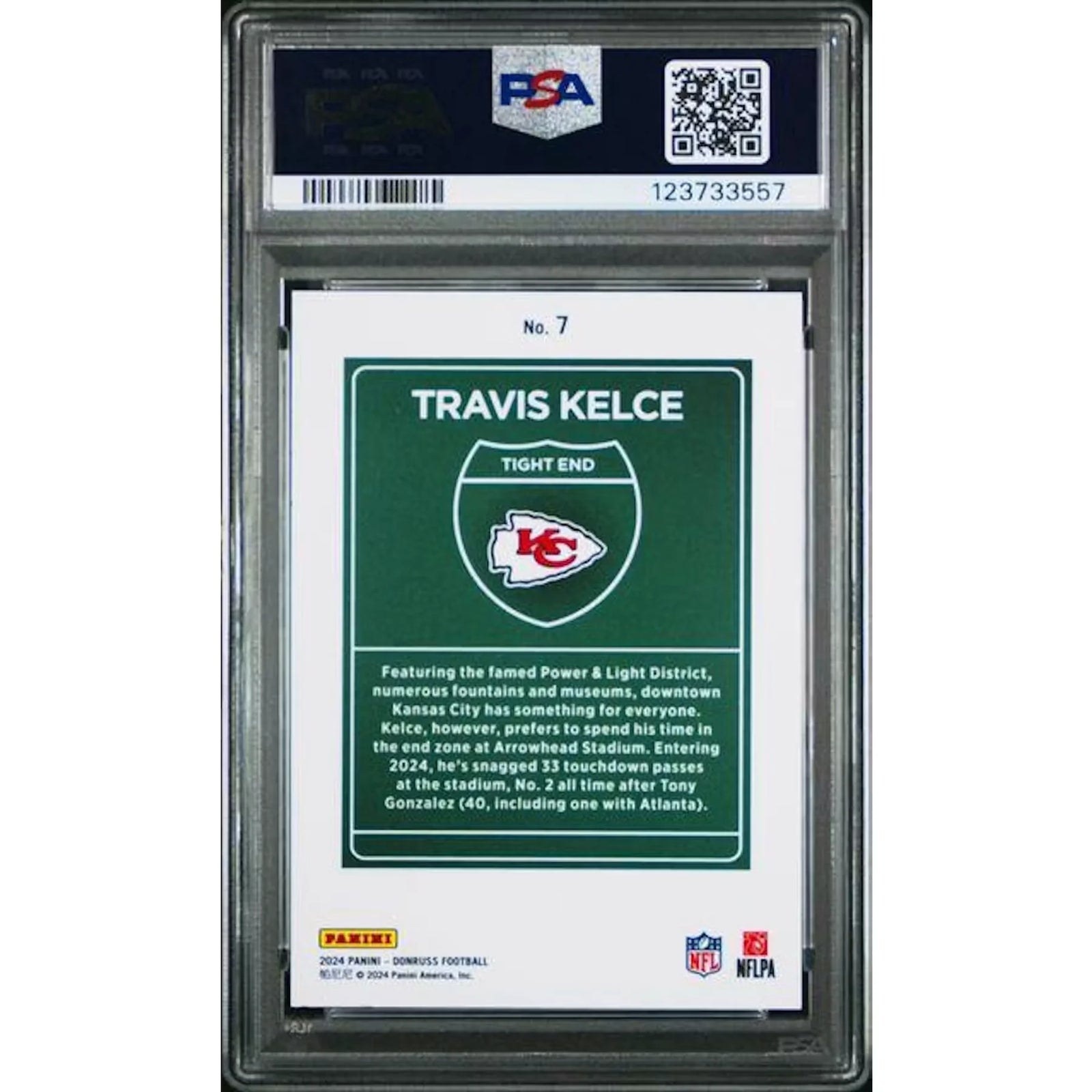 Travis Kelce 2024 Panini Donruss Downtown Card #7 | PSA 9