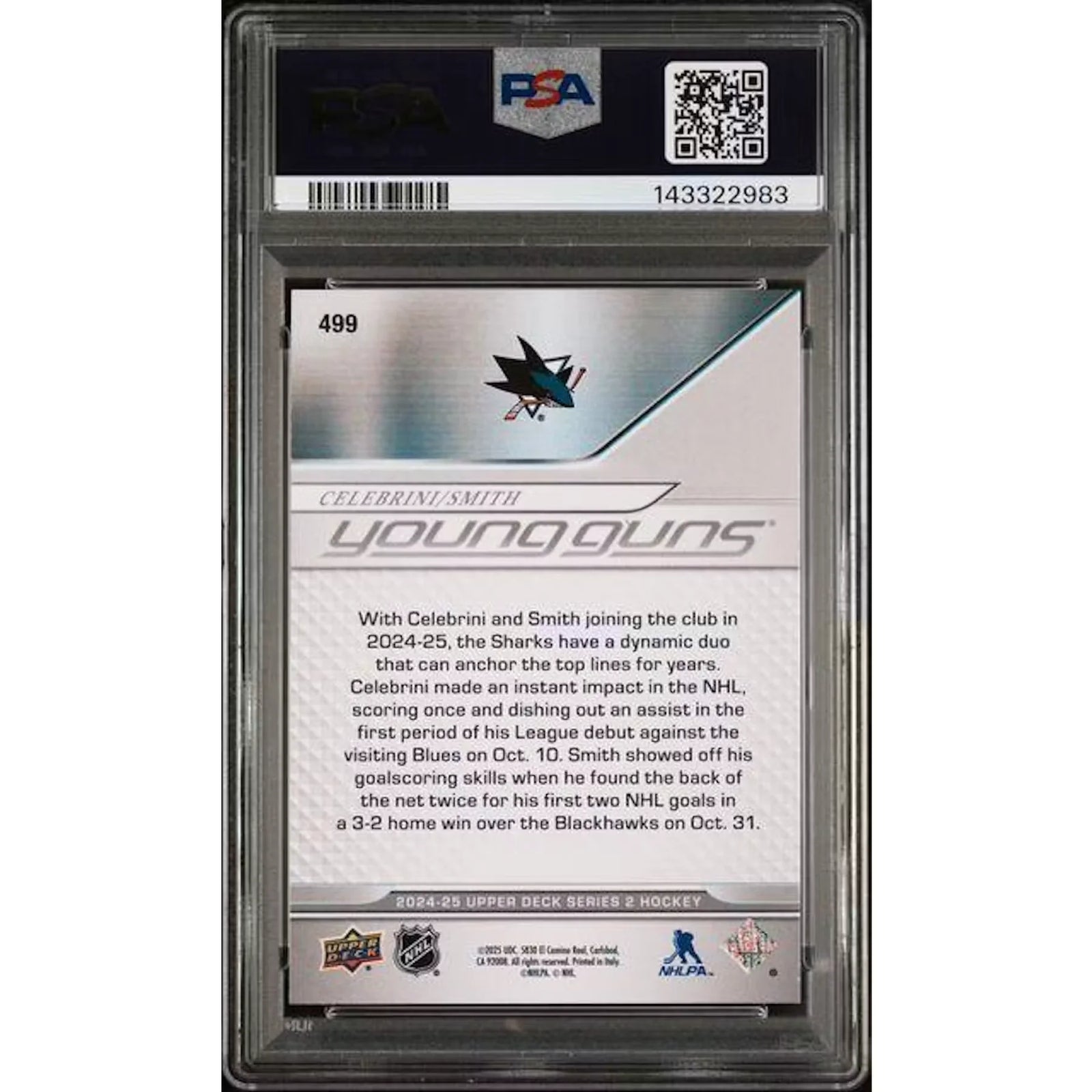 2024-25 Macklin Celebrini & Will Smith Young Guns Teammates #499 | PSA 10