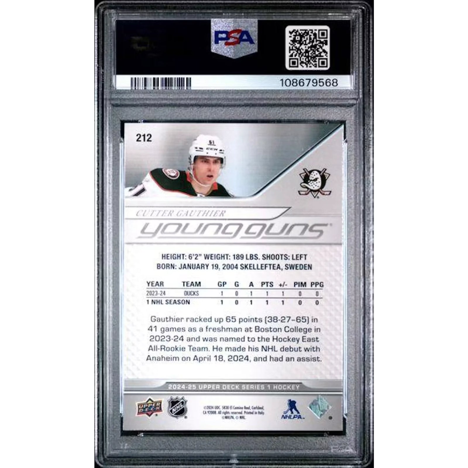 Cutter Gauthier 2024 Upper Deck Young Guns #212 | PSA 10