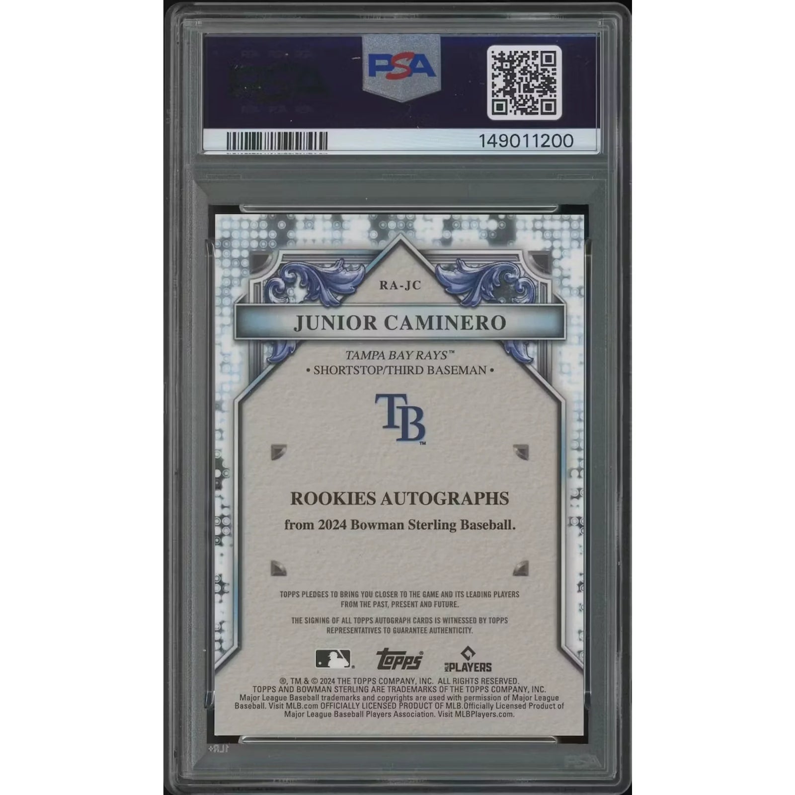 Junior Caminero Signed 2024 Bowman Sterling Gold Refractor Rookie Card | PSA 8 #46/50