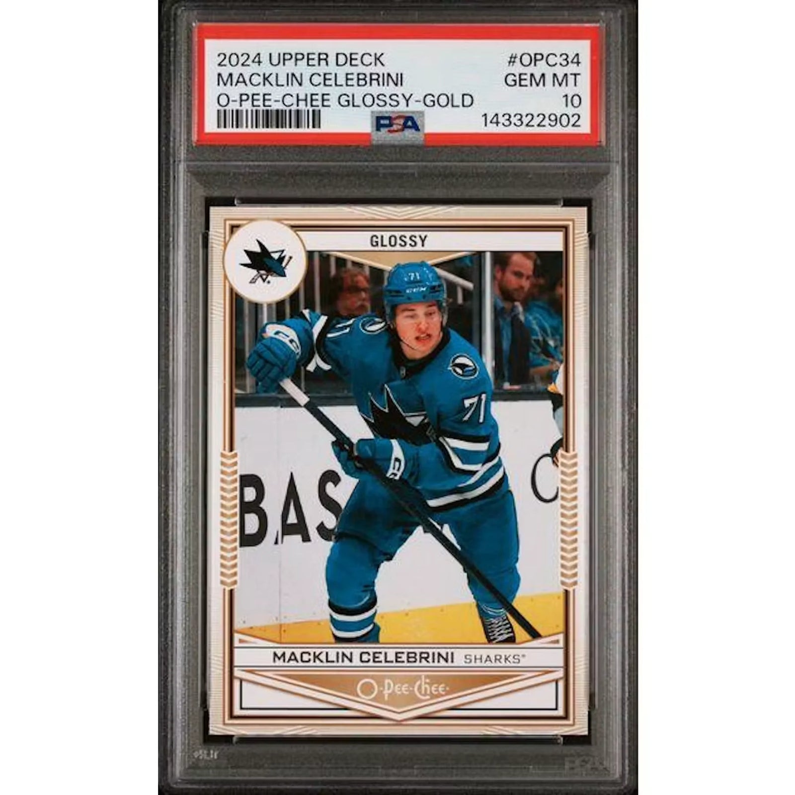 Macklin Celebrini 2024-25 Upper Deck O-Pee-Chee Glossy Gold Rookie #OPC34 | PSA 10