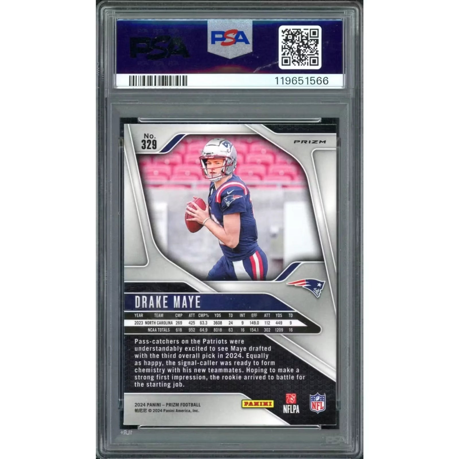 Drake Maye 2024 Panini Prizm Lazer Prizm #329 | PSA 10