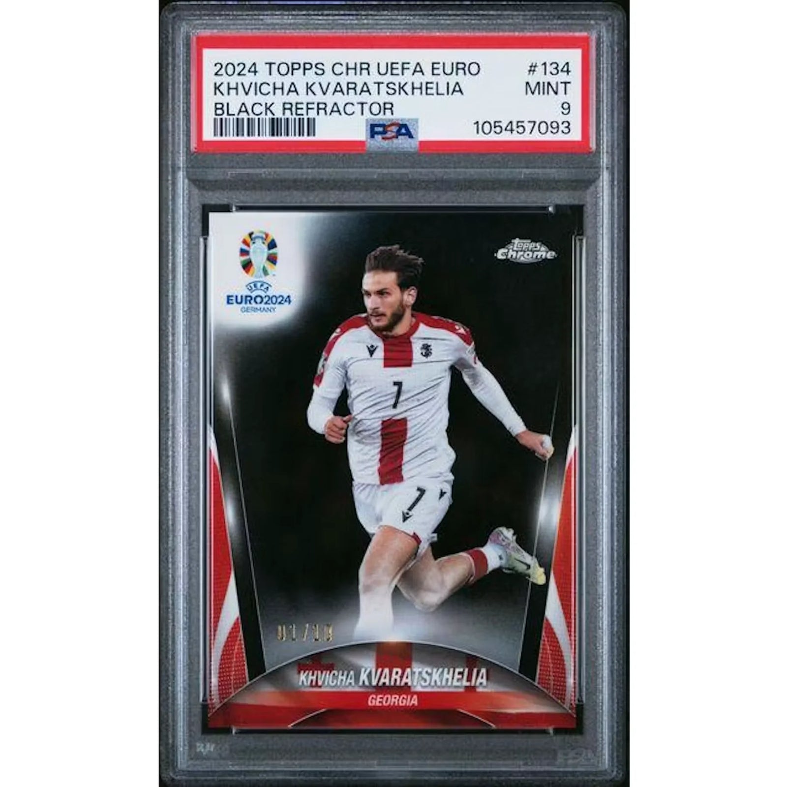 Khvicha Kvaratskhelia Signed 2024 Topps Chrome Euro Black Refractor | PSA 9