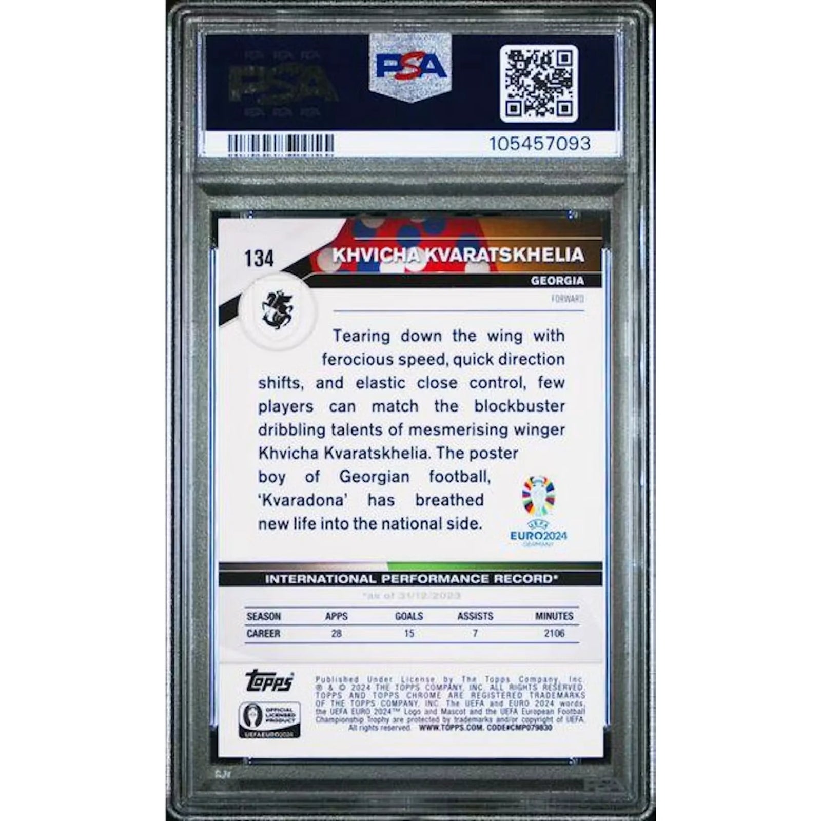 Khvicha Kvaratskhelia Signed 2024 Topps Chrome Euro Black Refractor | PSA 9