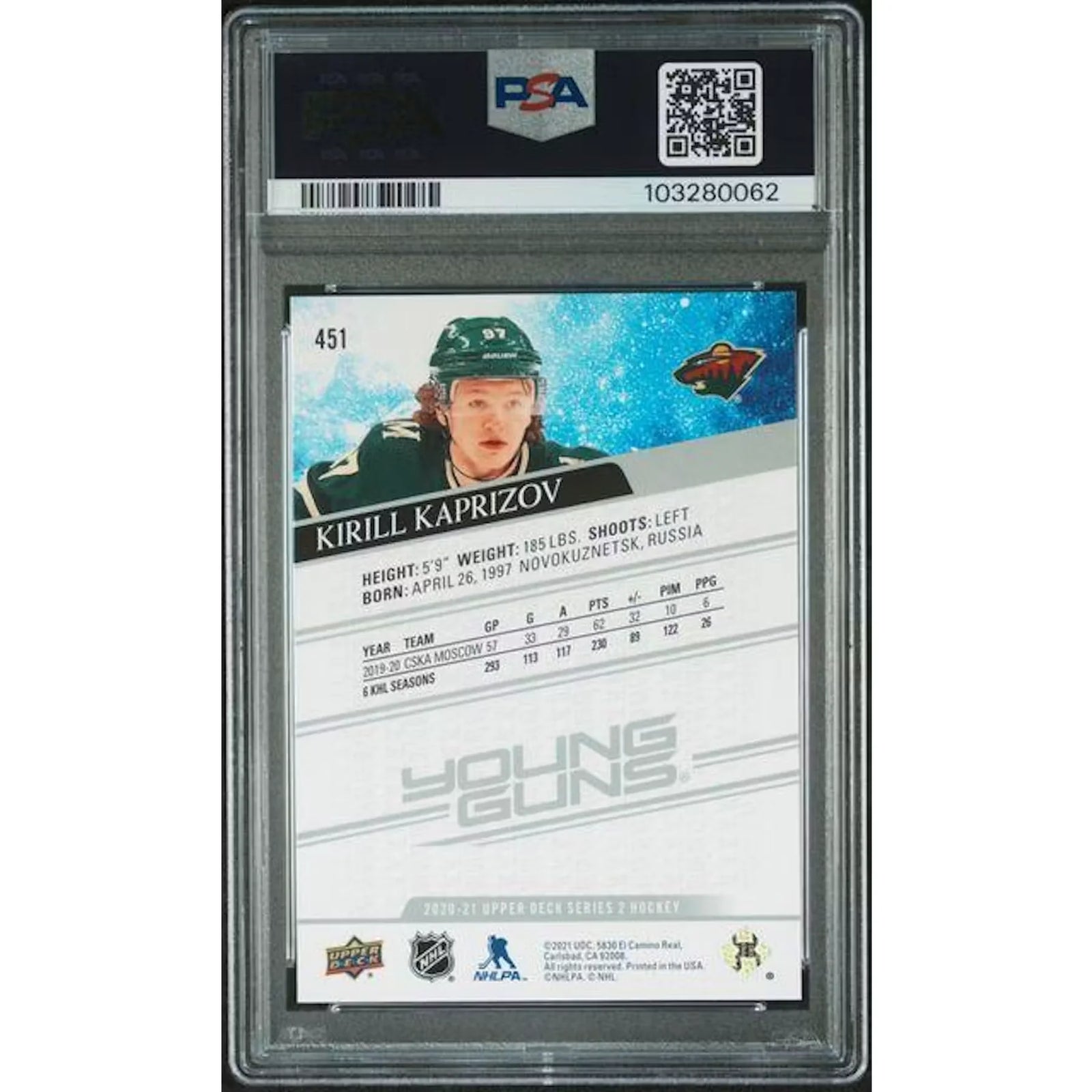 Kiril Kaprizov 2020 Upper Deck Young Guns #451 | PSA 10