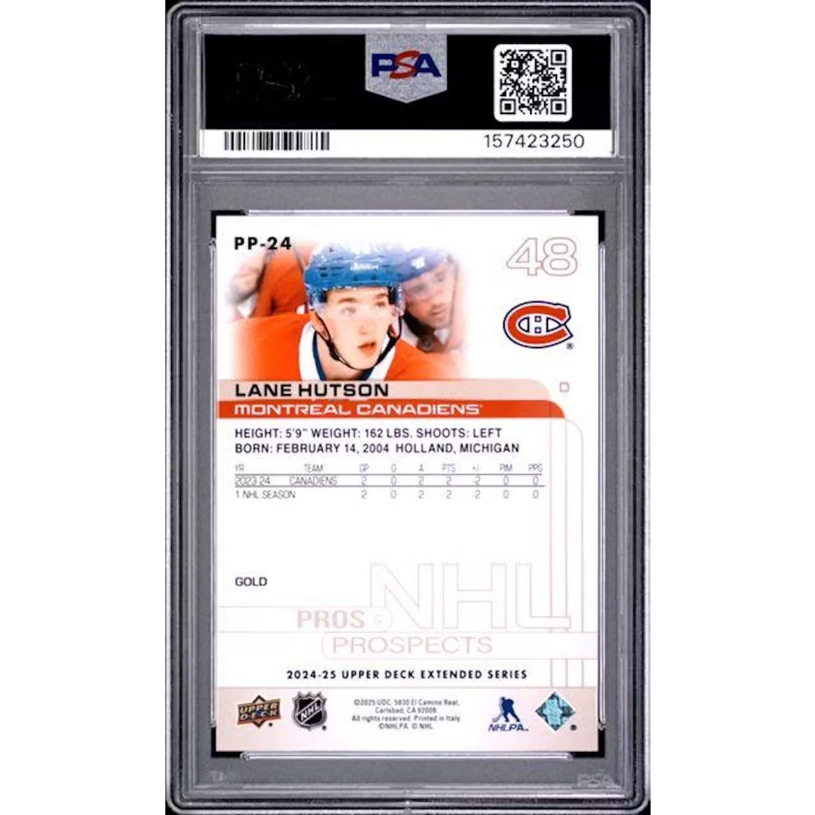 2024-25 Lane Hutson Signed Pros & Prospects Gold Card | PSA 10