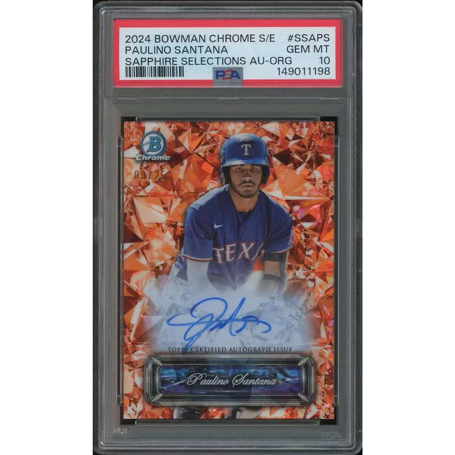 Paulino Santana Signed 2024 Bowman Chrome Sapphire #09 Card | PSA 10 Gem Mint