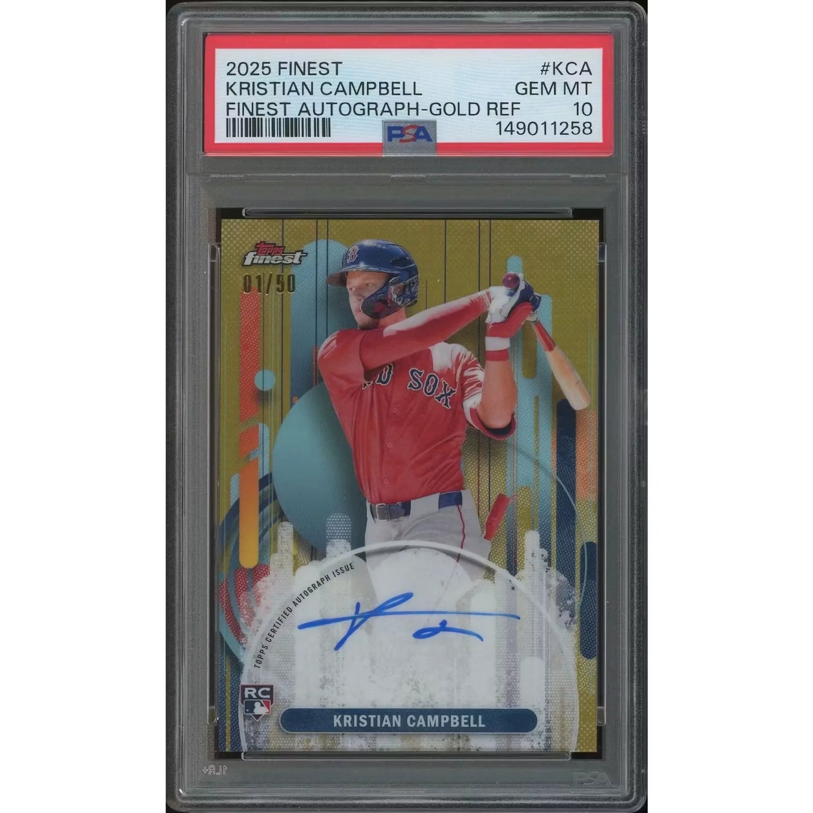 Kristian Campbell Signed 2025 Topps Finest Gold Refractor Rookie Card | PSA 10 GEM MT #01/