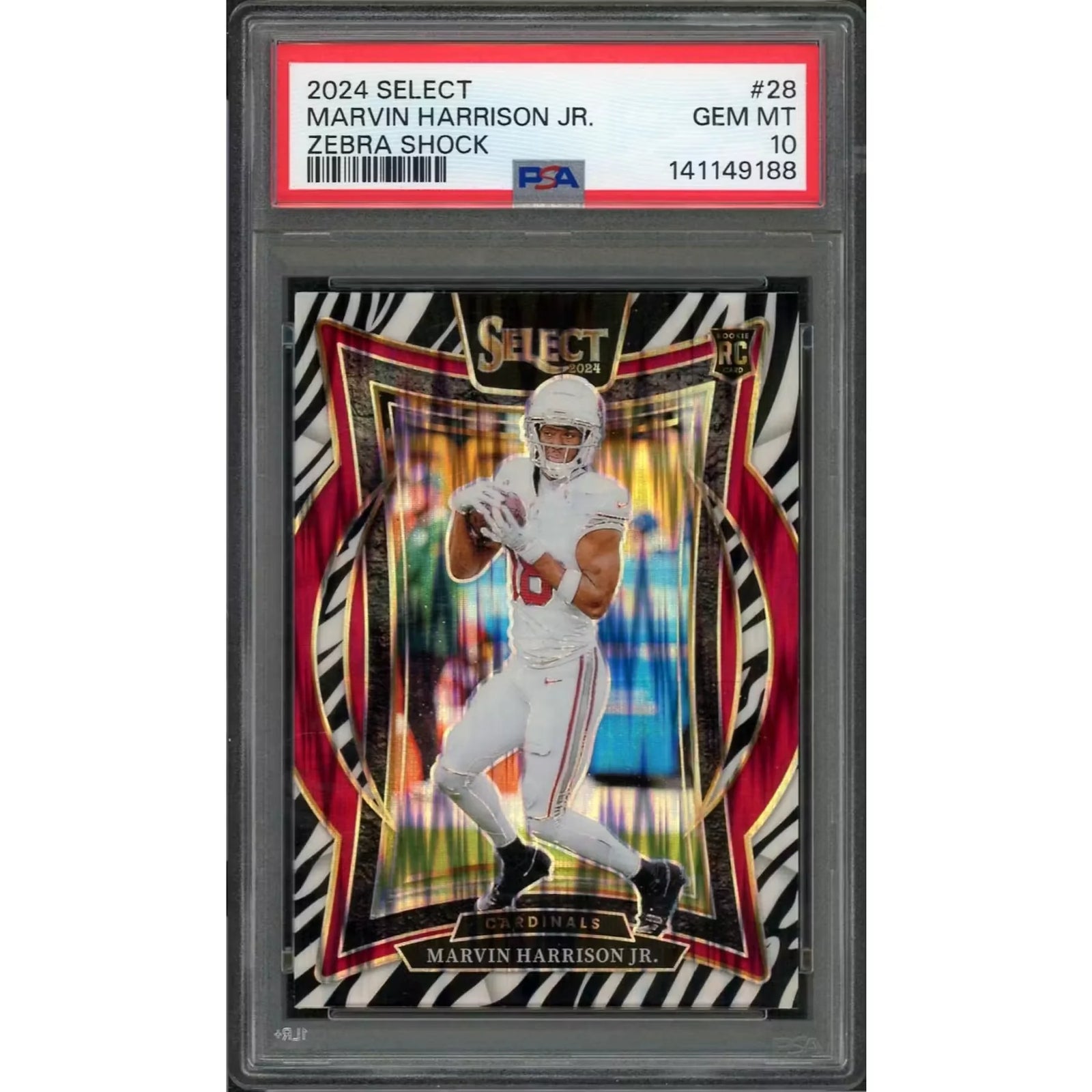 Marvin Harrison Jr 2024 Panini Select Zebra Shock Rookie #28 | PSA 10