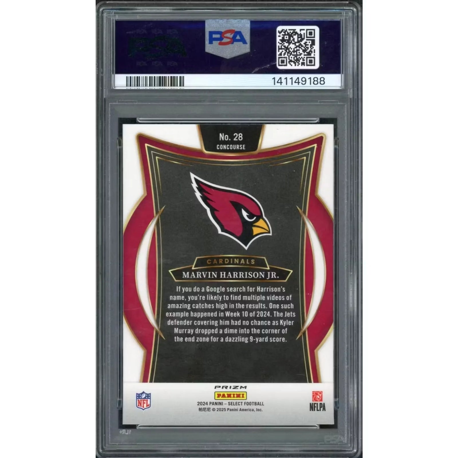 Marvin Harrison Jr 2024 Panini Select Zebra Shock Rookie #28 | PSA 10