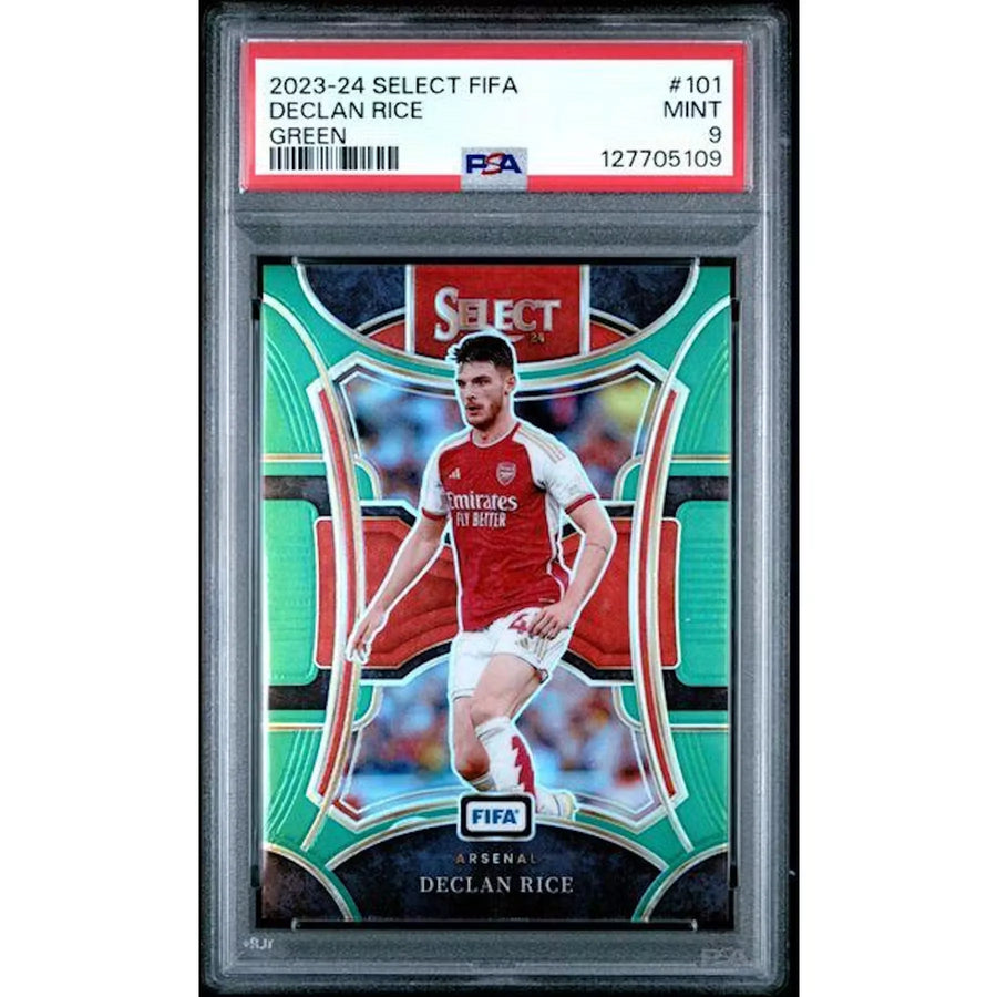 Declan Rice Signed 2023-24 Panini Select FIFA Green #101 Card | PSA 9