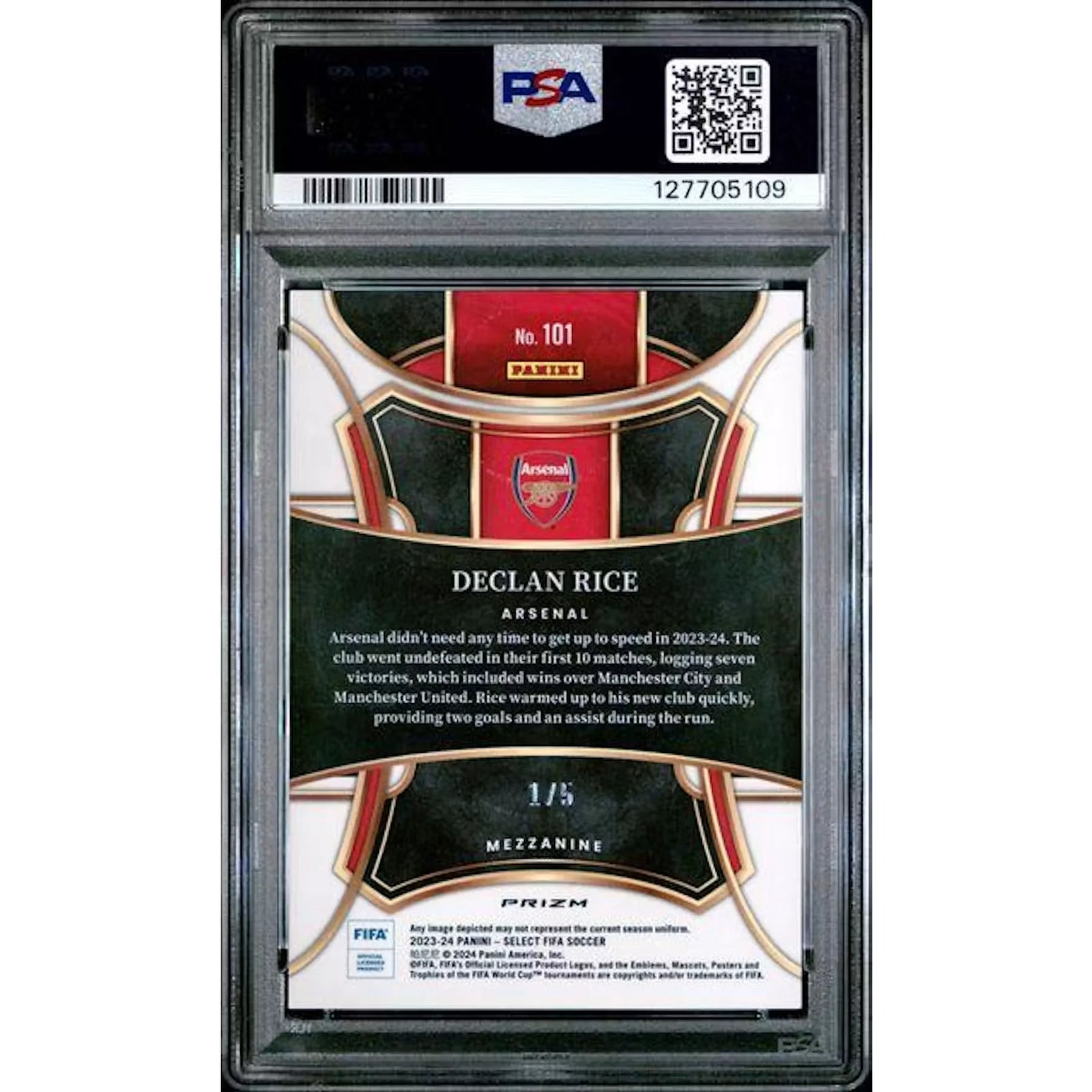 Declan Rice Signed 2023-24 Panini Select FIFA Green #101 Card | PSA 9